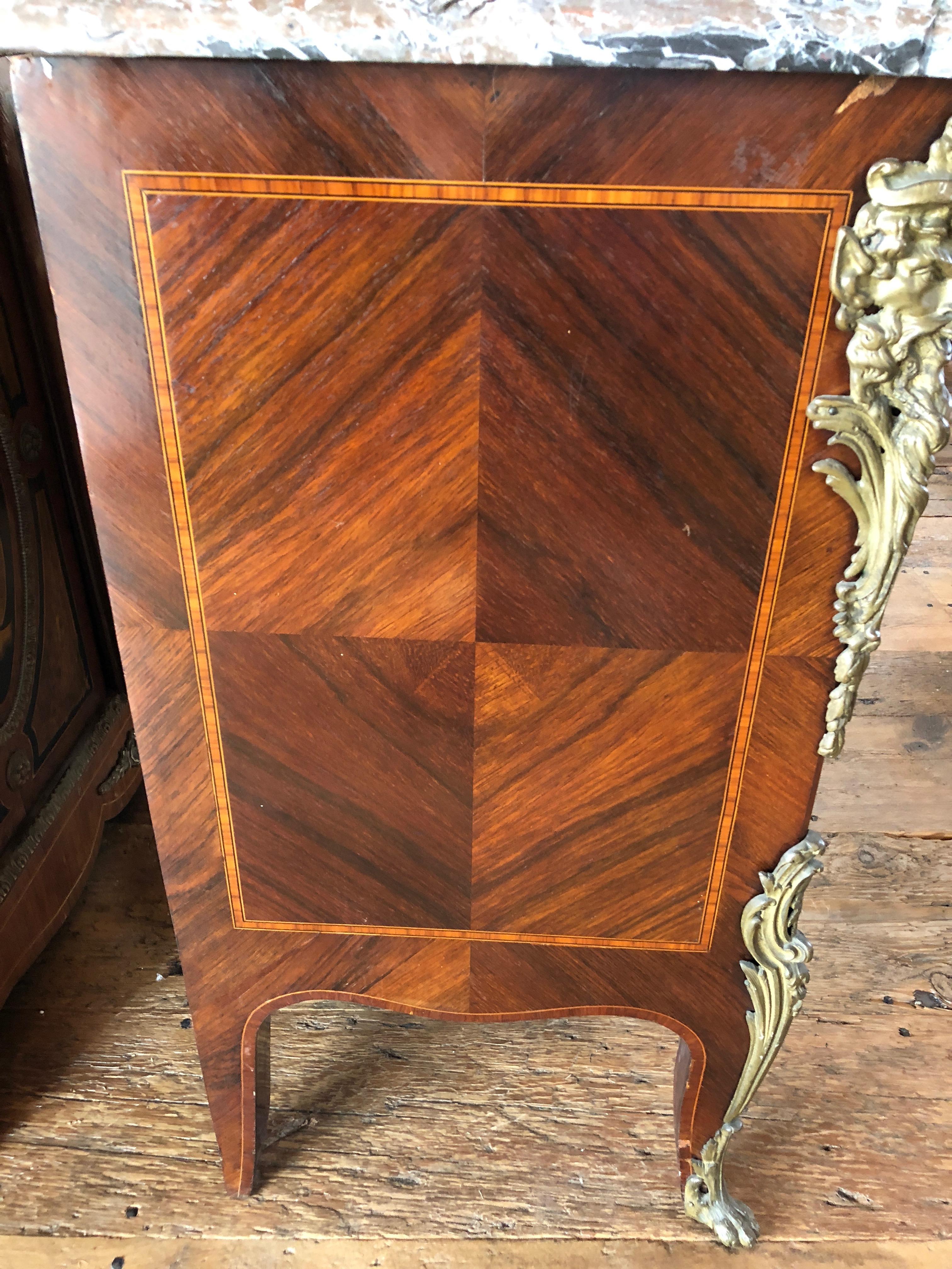 French Magnificent Mahogany and Marble Credenza with Gorgeous Bronze Adornments