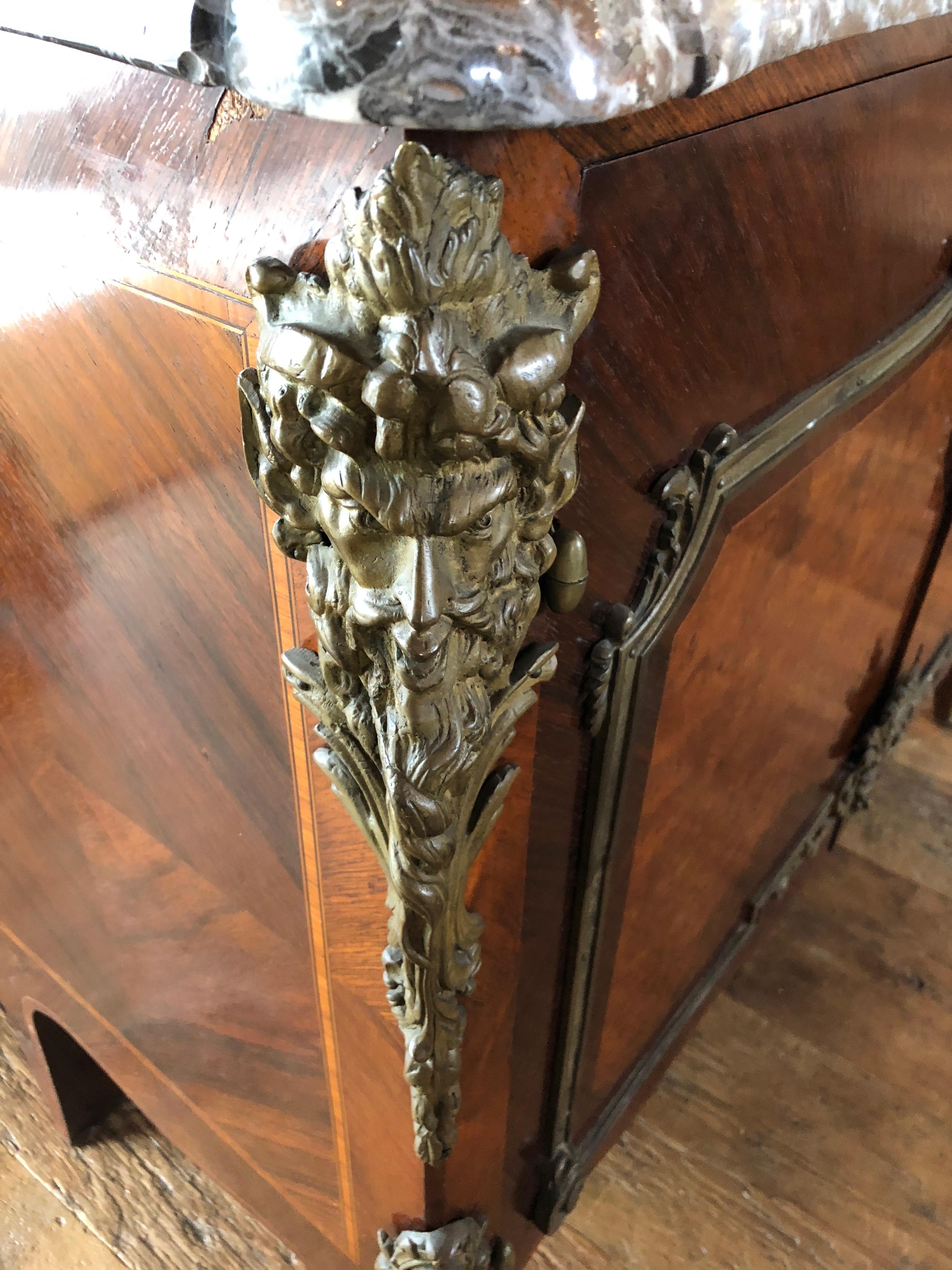 Magnificent Mahogany and Marble Credenza with Gorgeous Bronze Adornments In Good Condition In Hopewell, NJ