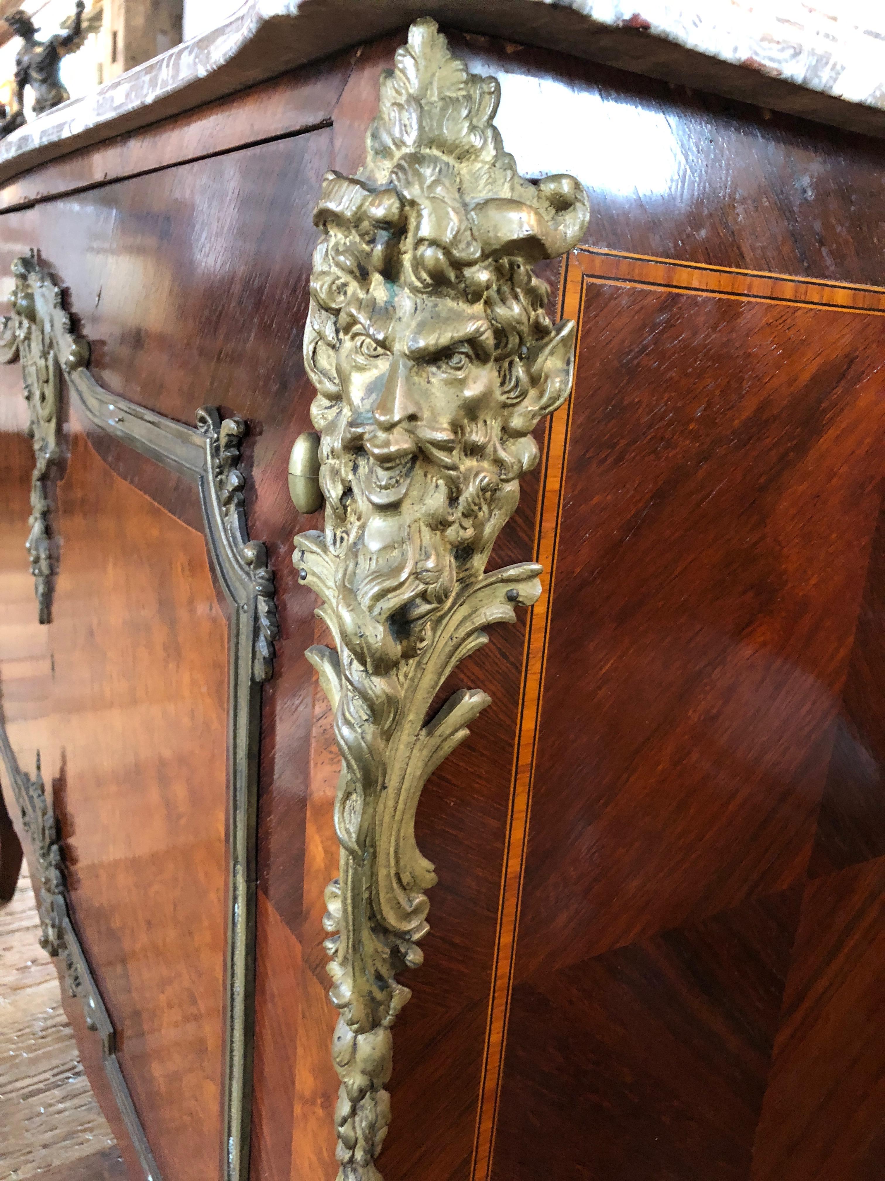 20th Century Magnificent Mahogany and Marble Credenza with Gorgeous Bronze Adornments