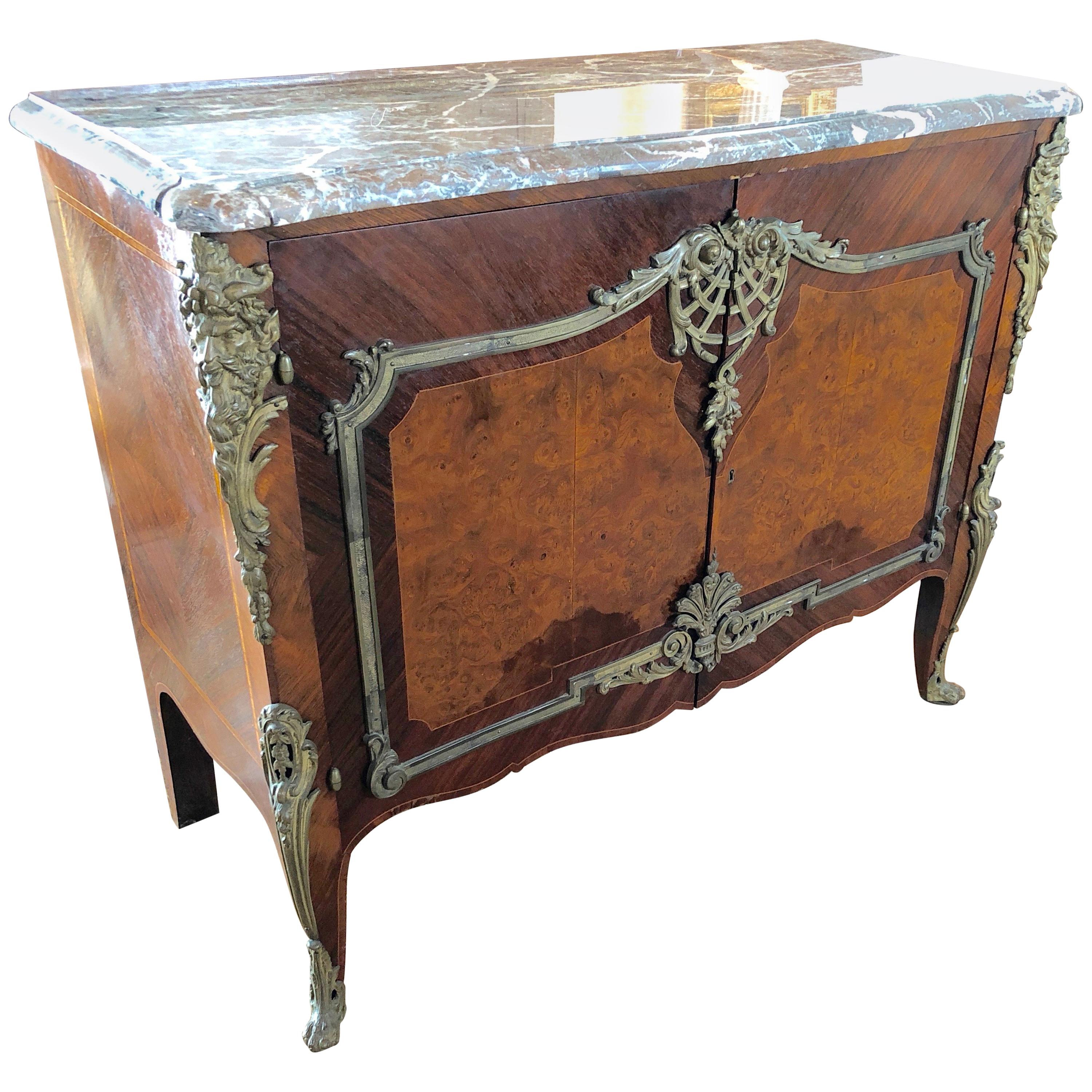 Magnificent Mahogany and Marble Credenza with Gorgeous Bronze Adornments