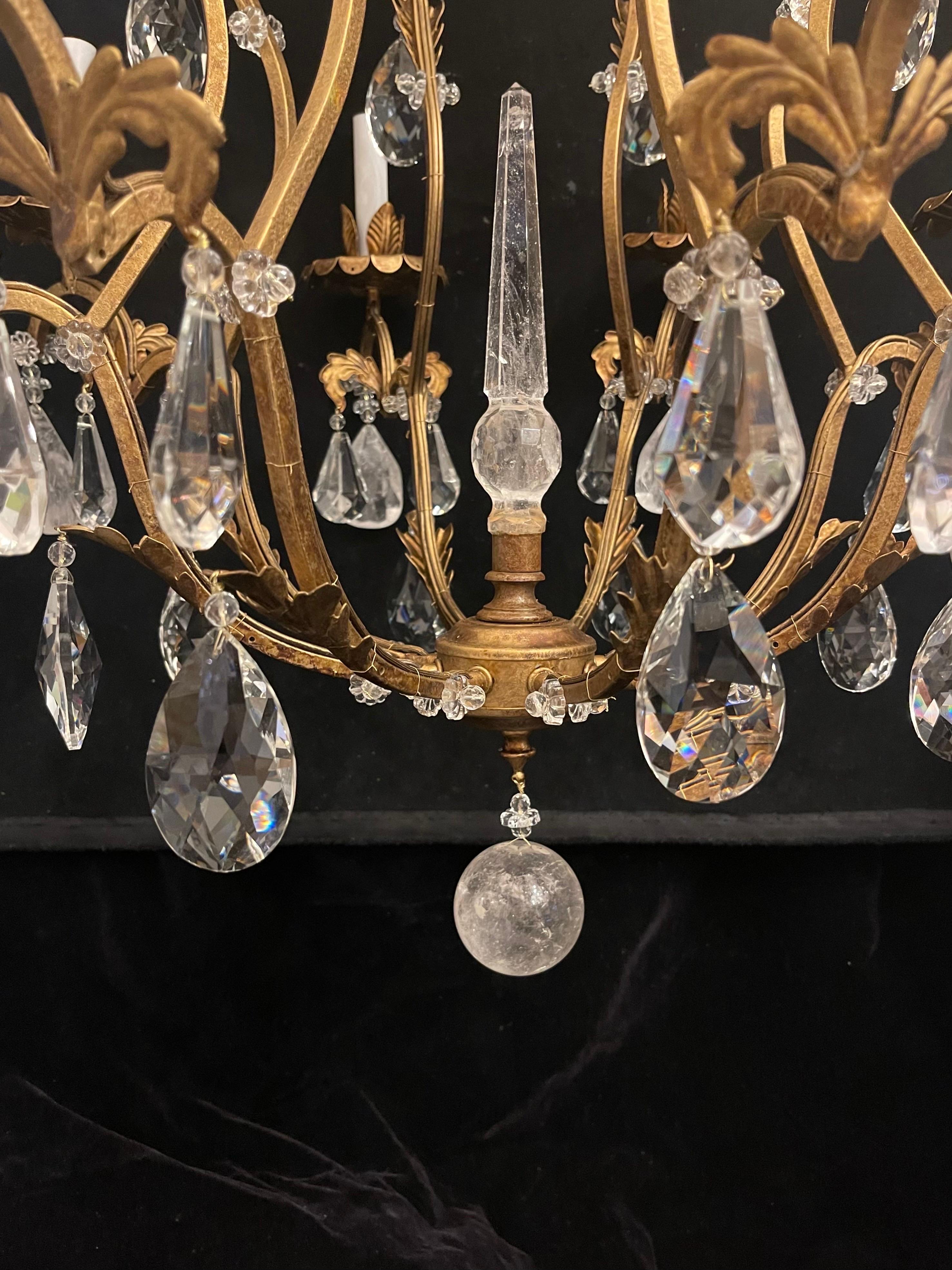 20th Century Magnificent Maison Baguès French Rock Crystal Gold Gilt Bird Cage Chandelier