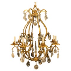 Magnificent Maison Baguès French Rock Crystal Gold Gilt Bird Cage Chandelier