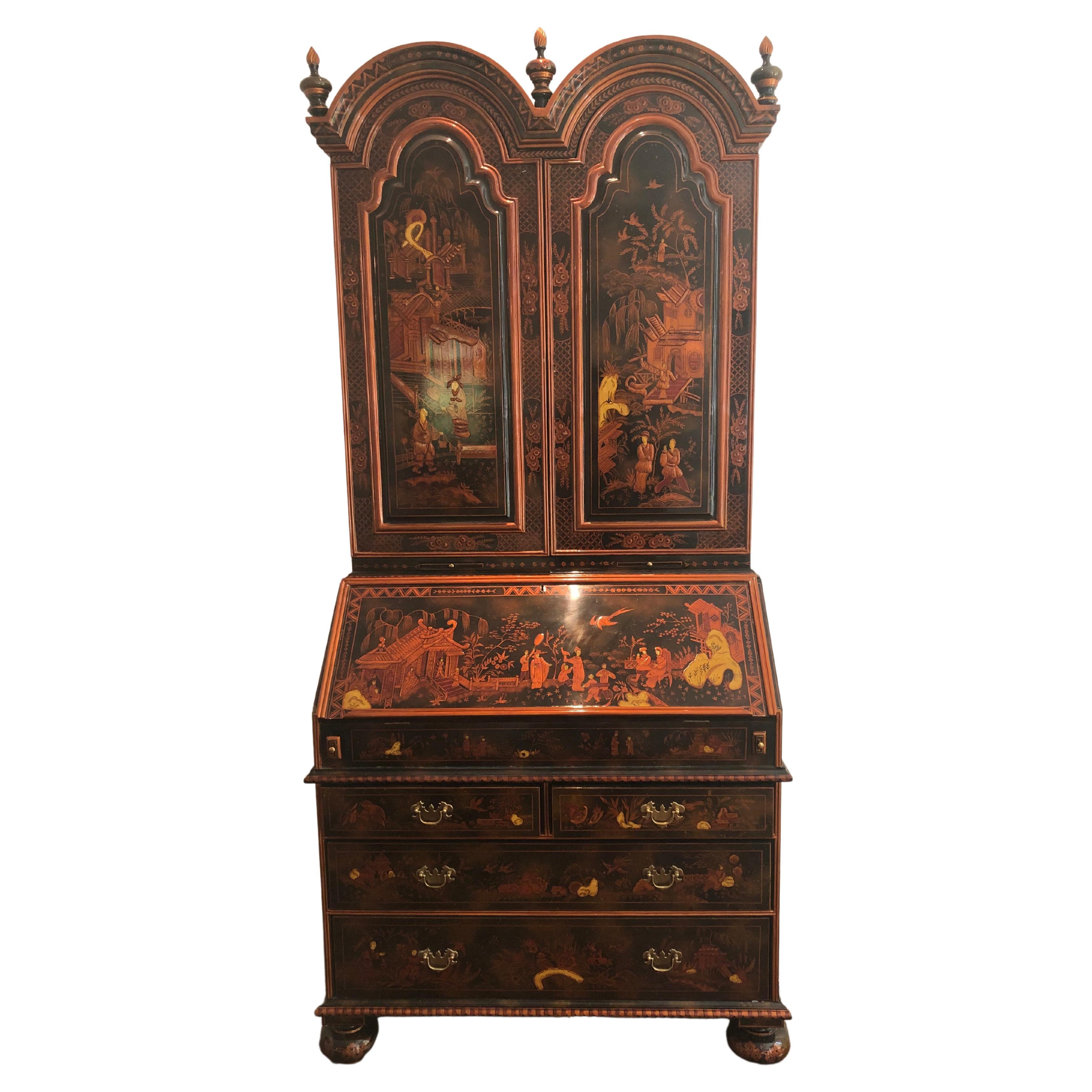 Magnificent Maitland Smith Chinoiserie Laquer and Raised Enamel Secretary Desk