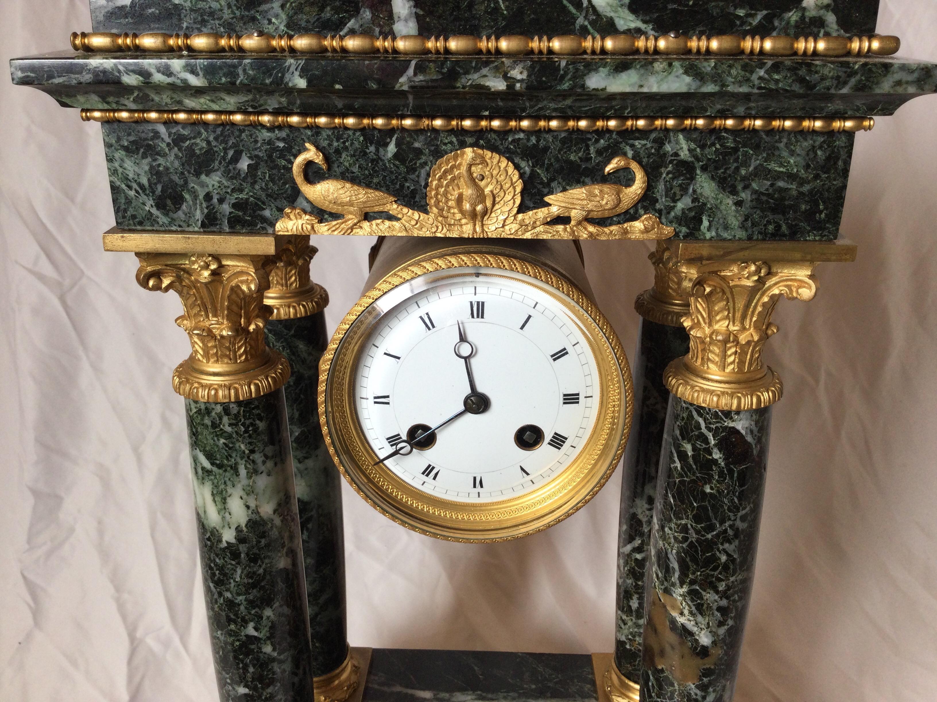 Empire Revival Magnificent Marble and Ormolu Mounted French Portico Clock