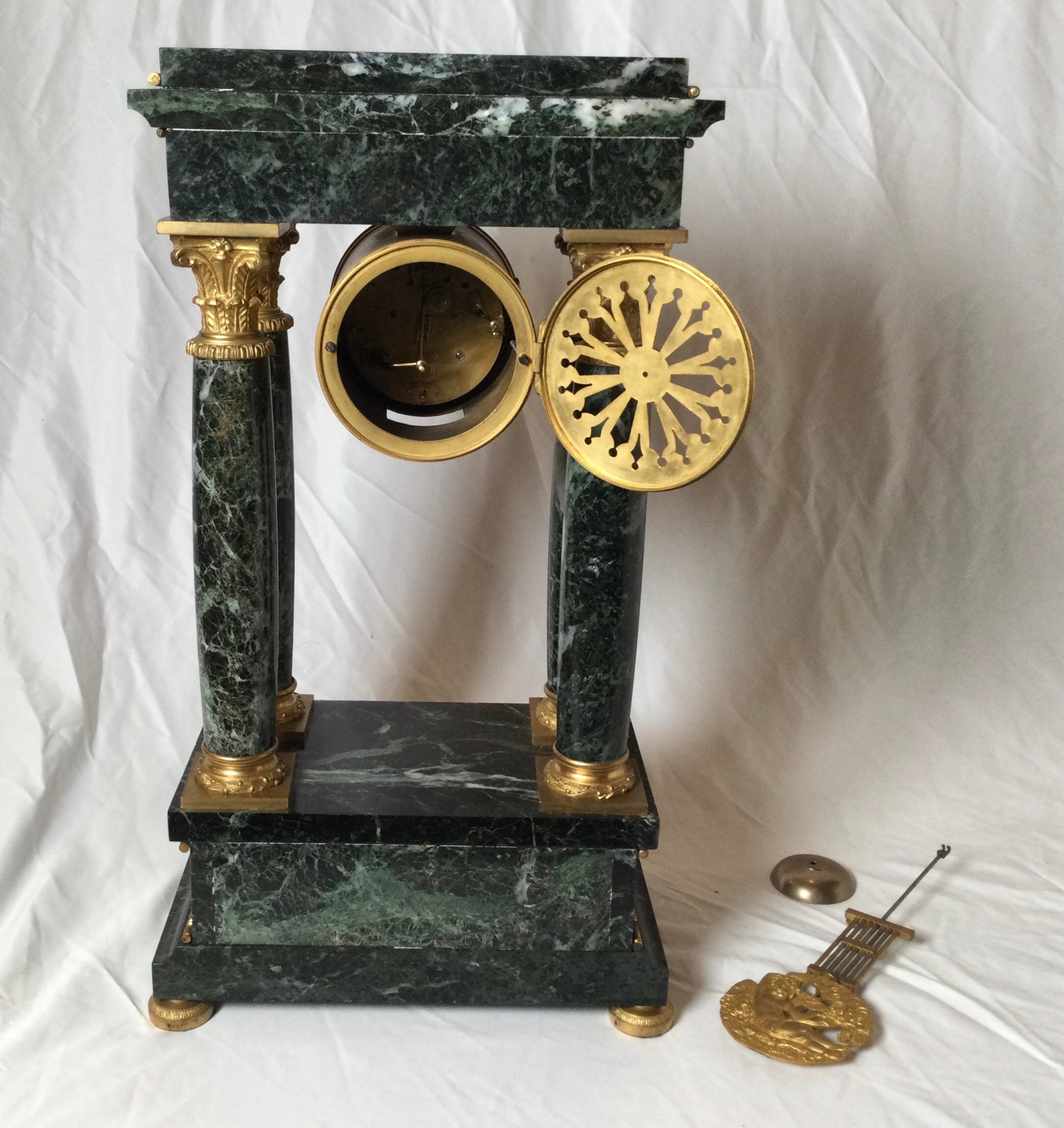 Magnificent Marble and Ormolu Mounted French Portico Clock 2