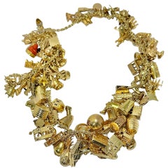 Magnificent Mid-20th Century 14k Yellow Gold Charm Necklace