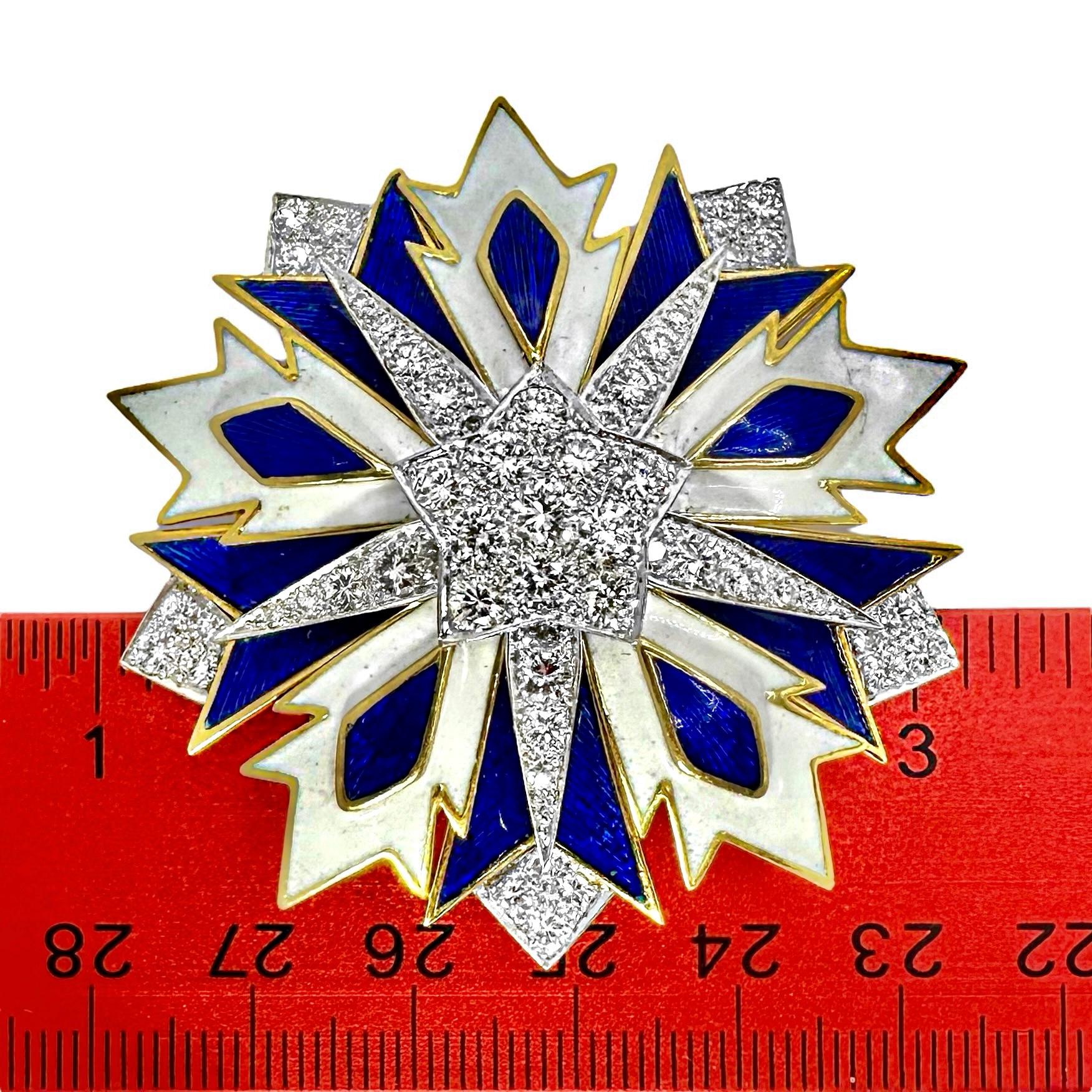 Prächtige Tiffany & Co. aus der Mitte des 20. Jahrhunderts. Brosche mit Diamant und Emaille Starburst Damen