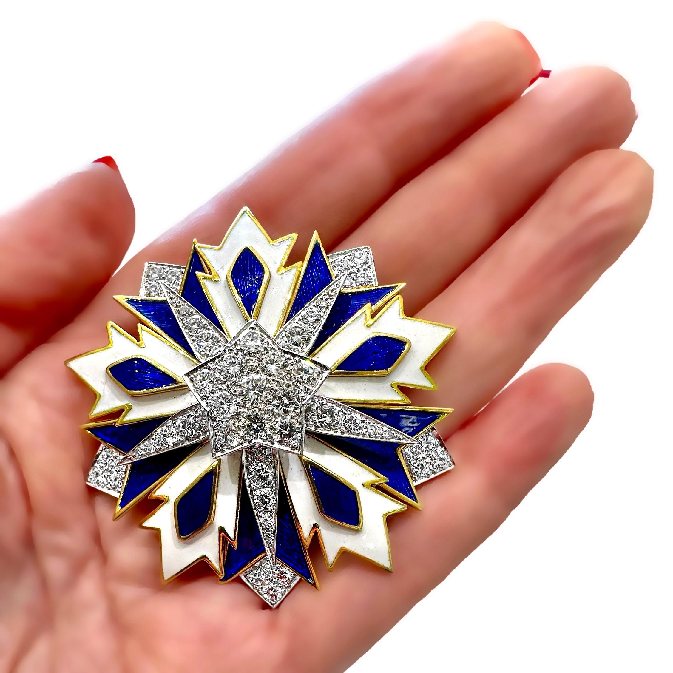 Prächtige Tiffany & Co. aus der Mitte des 20. Jahrhunderts. Brosche mit Diamant und Emaille Starburst 1