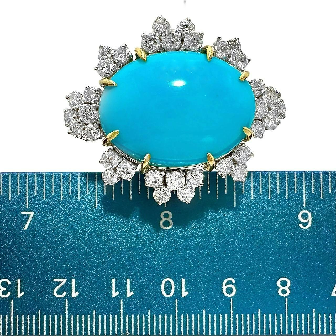 Magnificent Mid-20th Century Turquoise, Diamond and Platinum Cocktail Ring For Sale 4