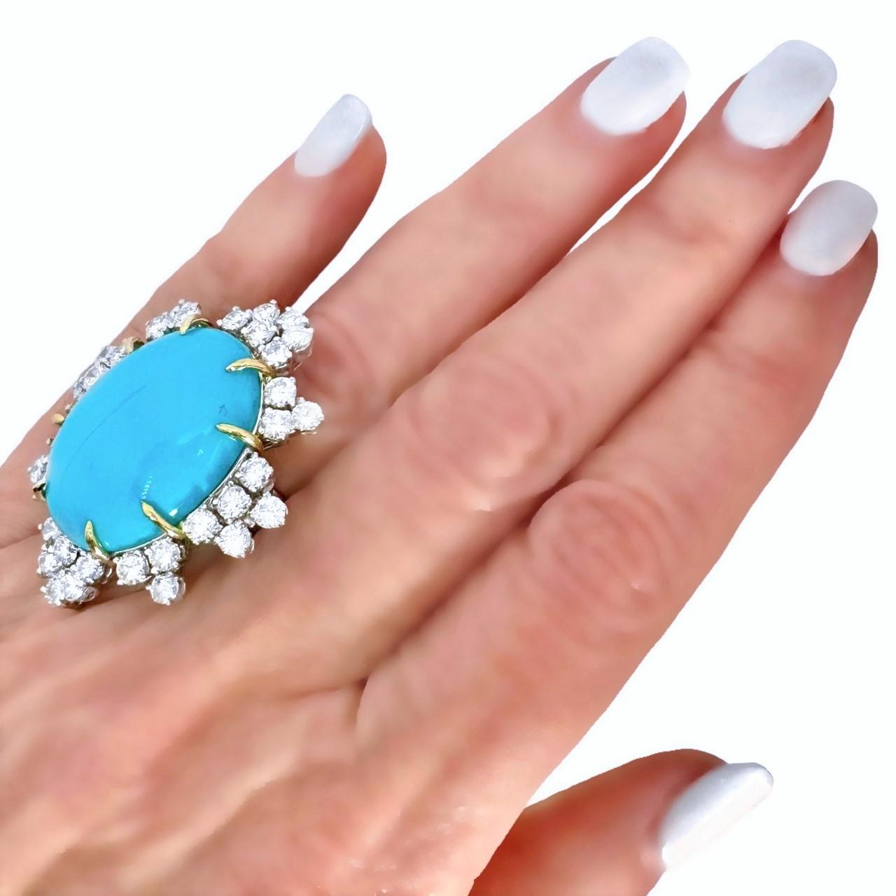 Magnificent Mid-20th Century Turquoise, Diamond and Platinum Cocktail Ring For Sale 6