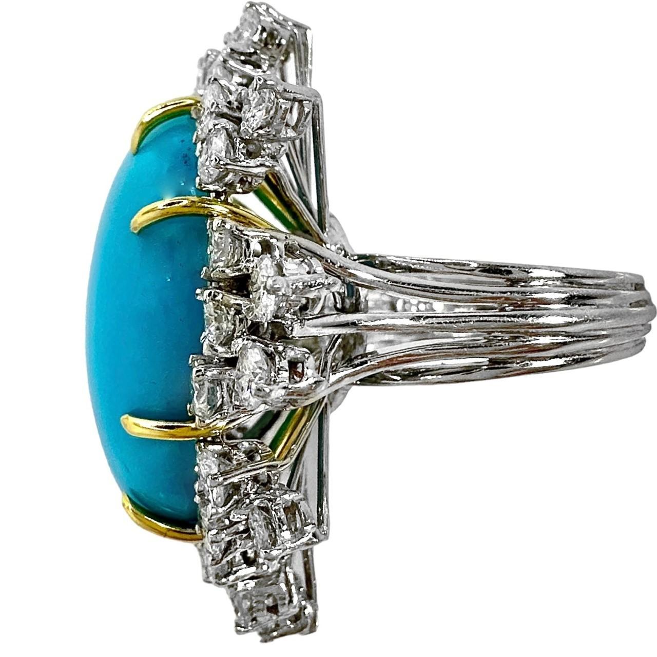 Brilliant Cut Magnificent Mid-20th Century Turquoise, Diamond and Platinum Cocktail Ring