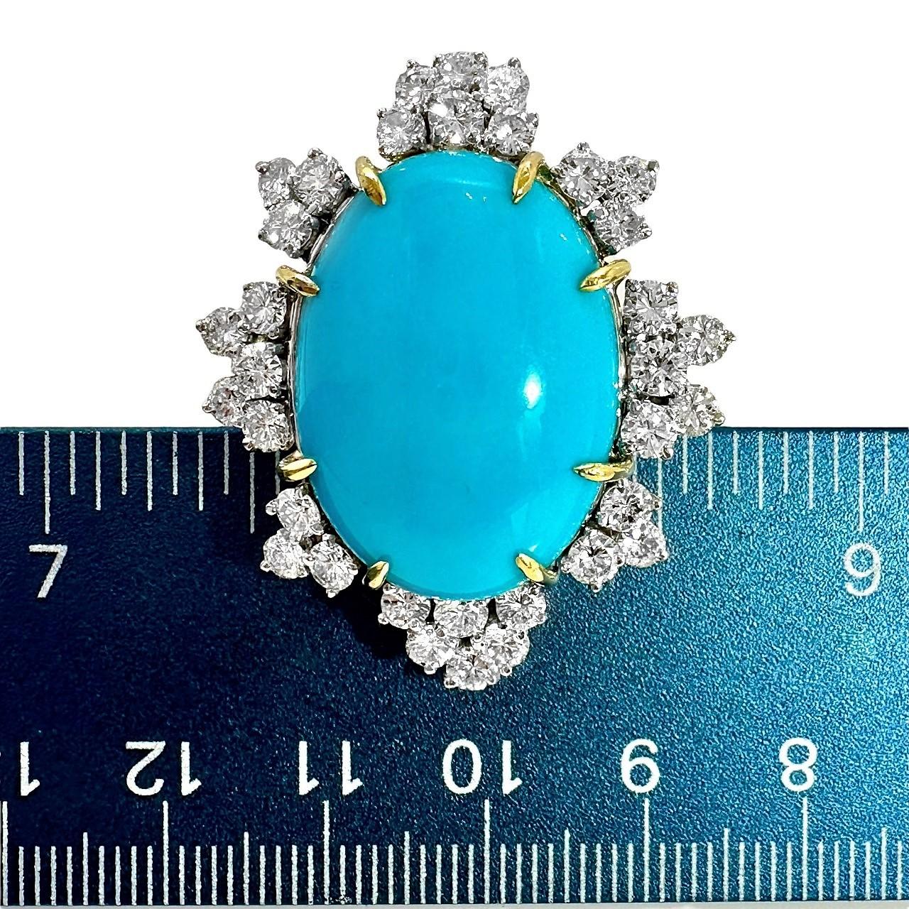 Magnificent Mid-20th Century Turquoise, Diamond and Platinum Cocktail Ring For Sale 3