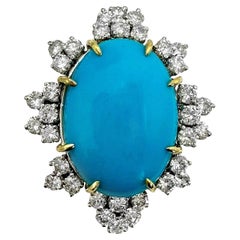 Vintage Magnificent Mid-20th Century Turquoise, Diamond and Platinum Cocktail Ring