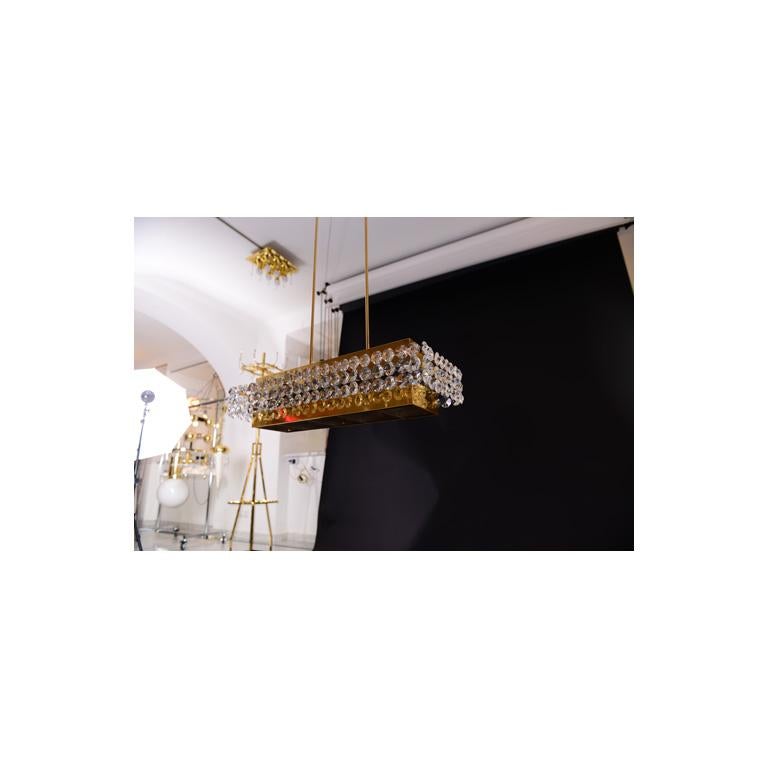 Austrian Magnificent Mid-Century Modern Crystal Glass and Brass Chandelier, Re Edition For Sale