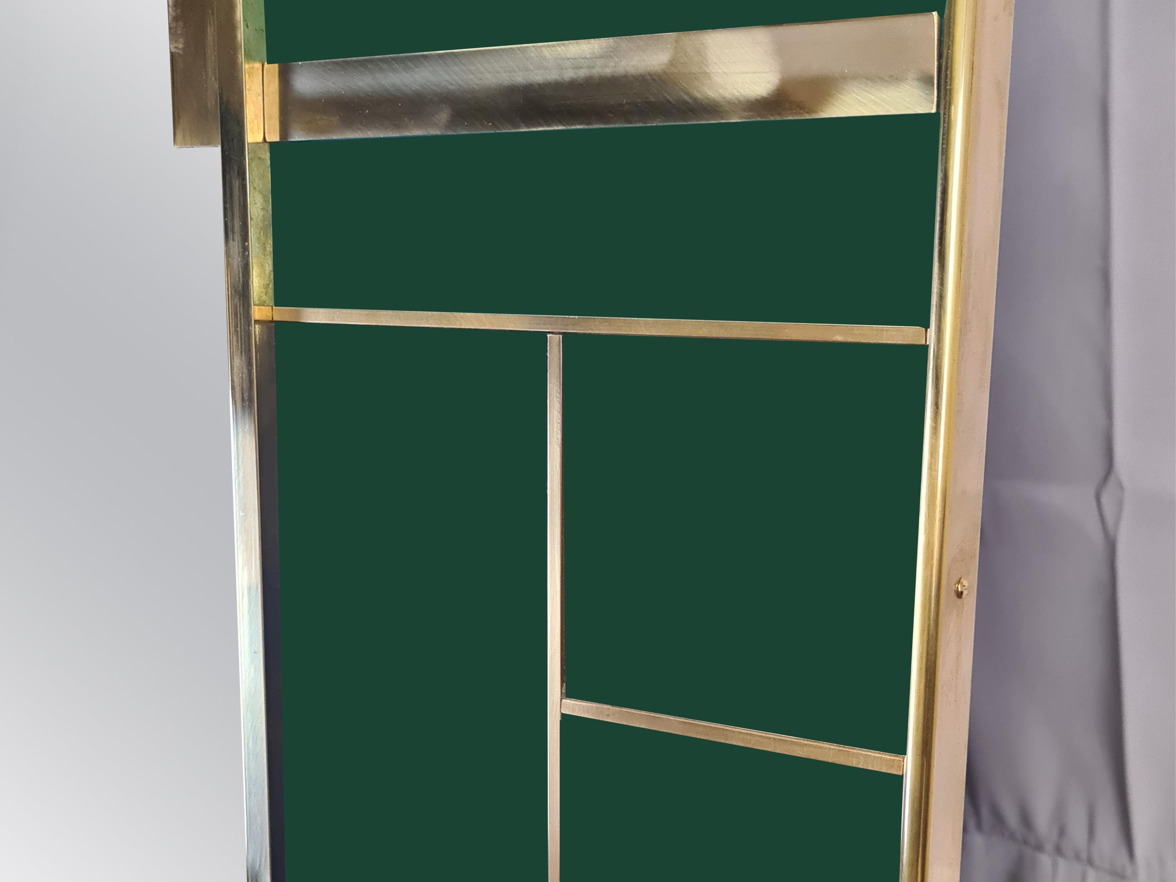 Italian Magnificent Mid-Century Modern Wall Mirror Green Murano Glass and Carved Brass For Sale