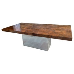 Magnificent Milo Baughman Burl Chrome Dining Table Mid Century Modern