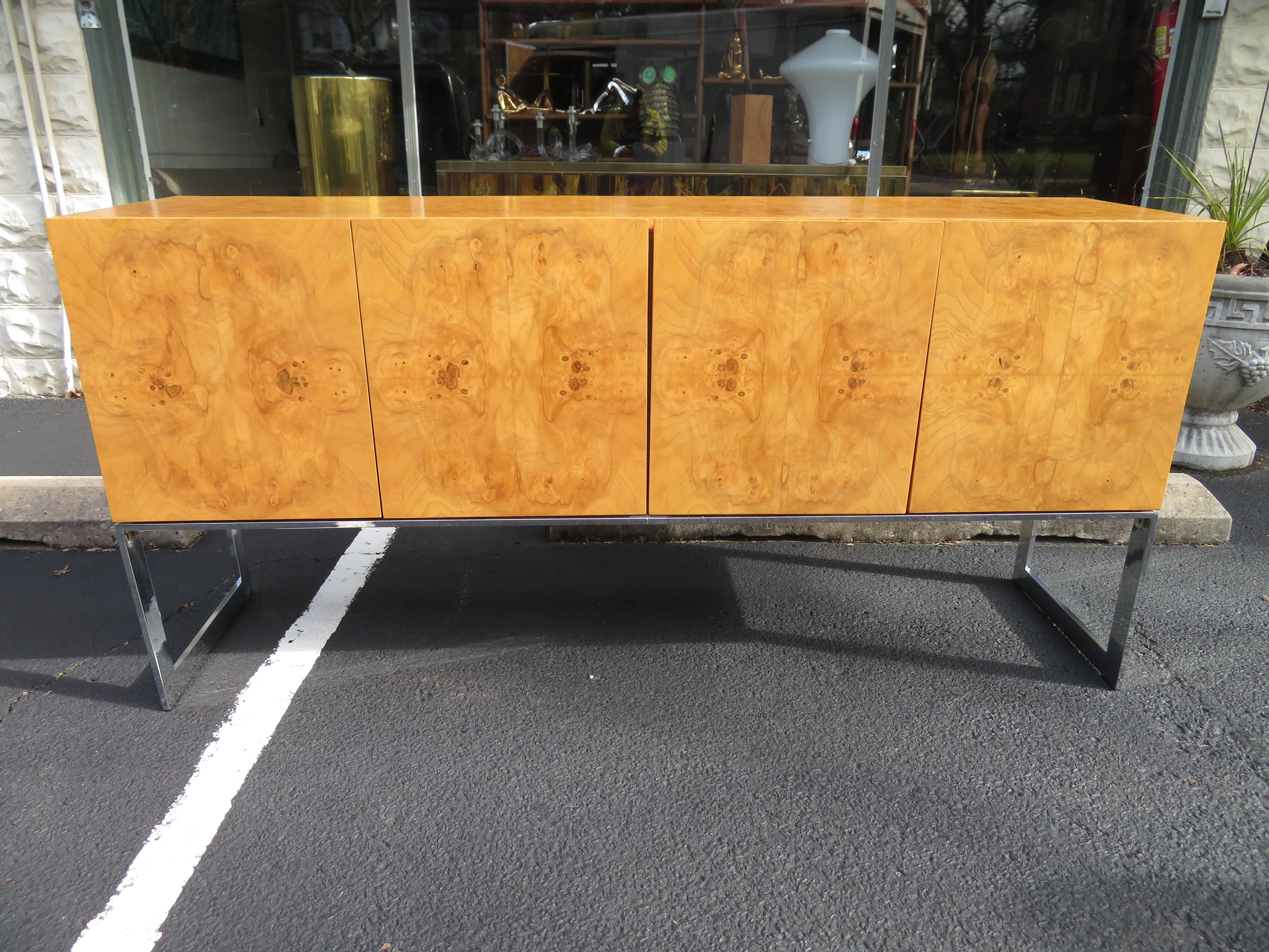 Magnificent Milo Baughman Burled Olive Wood Chrome Credenza Mid-Century Modern 8