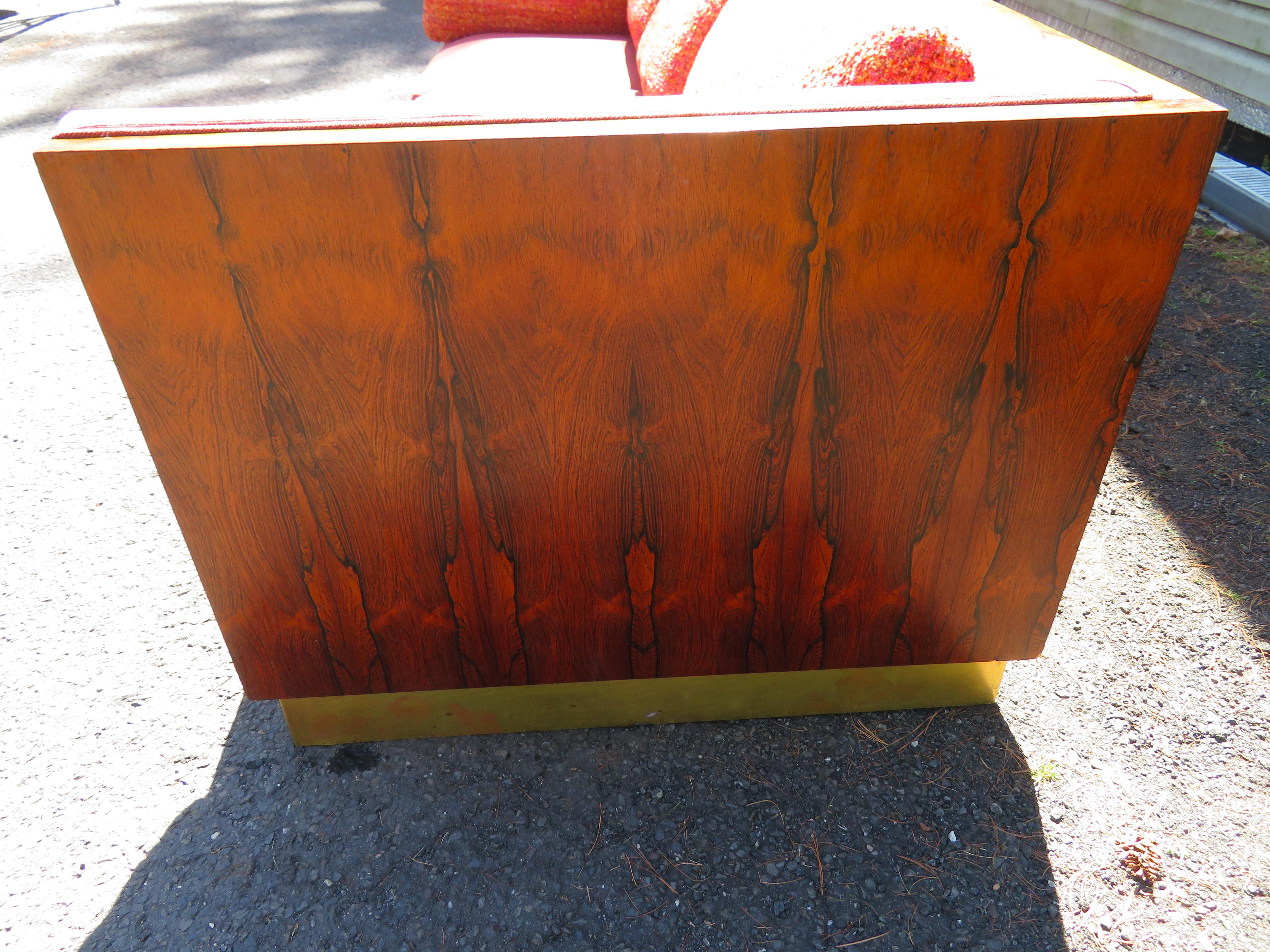 Magnificent Milo Baughman Rosewood Case Sofa Brass Base Mid-Century Modern In Good Condition For Sale In Pemberton, NJ