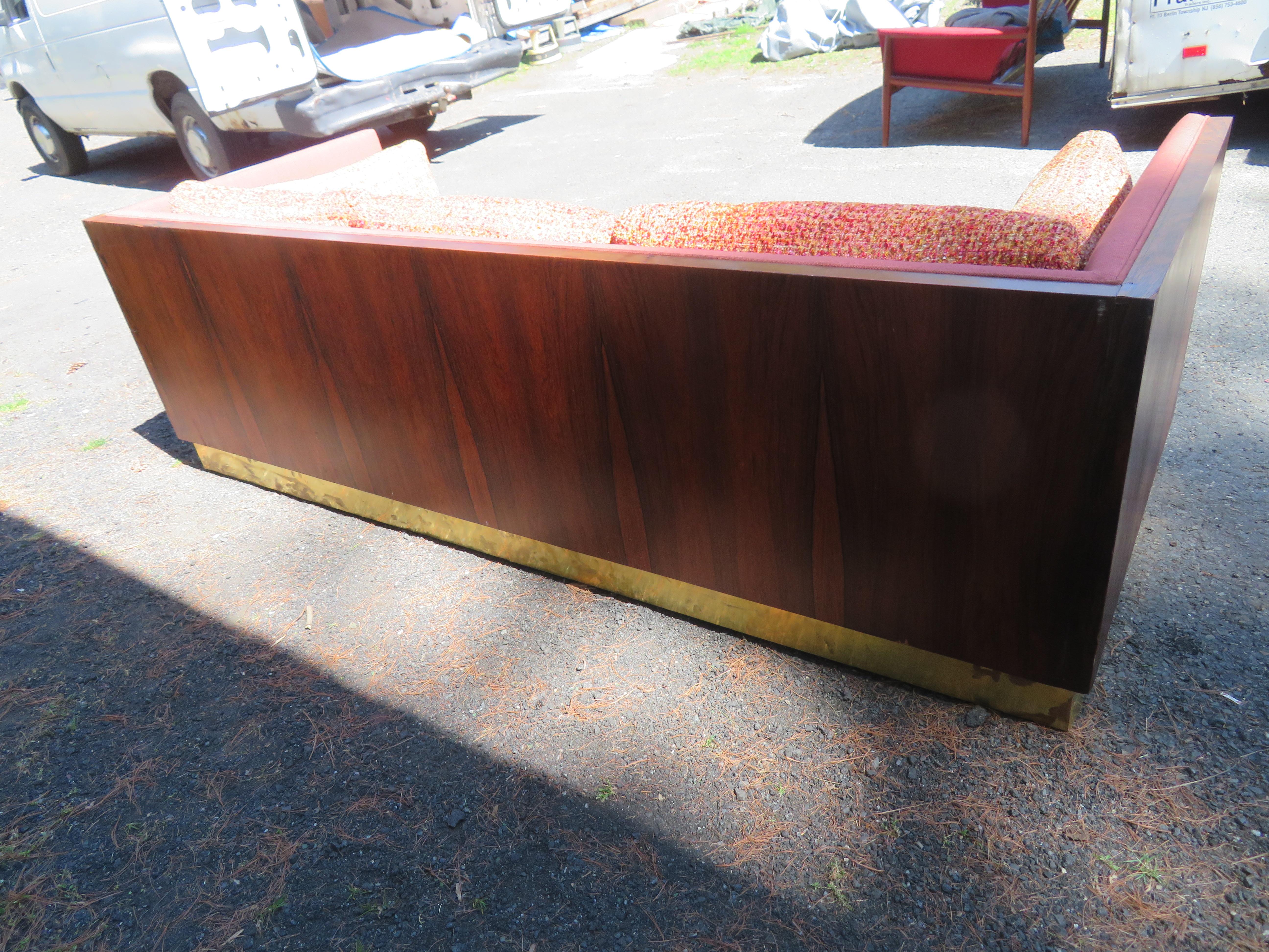 Mid-20th Century Magnificent Milo Baughman Rosewood Case Sofa Brass Base Mid-Century Modern For Sale