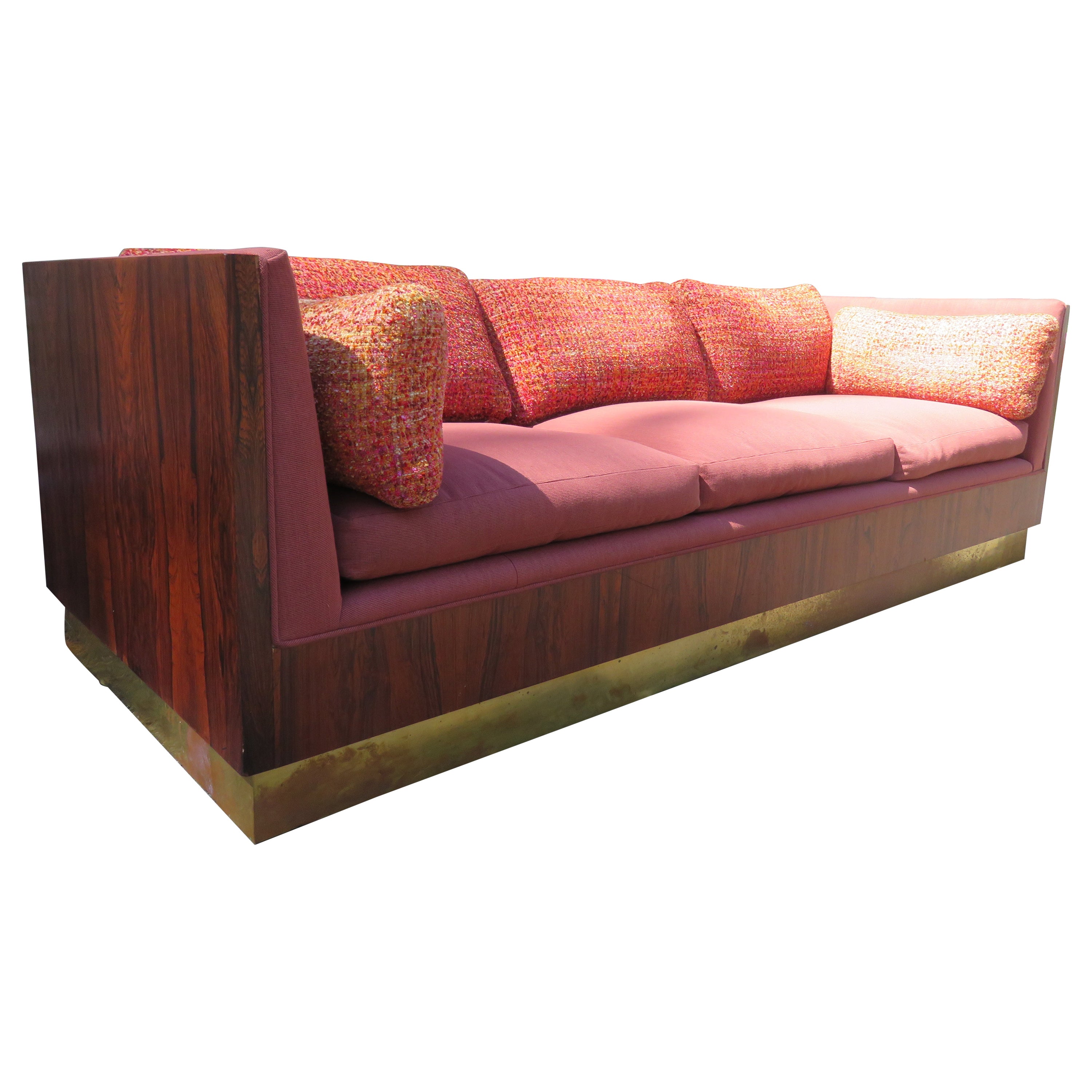 Magnificent Milo Baughman Rosewood Case Sofa Brass Base Mid-Century Modern
