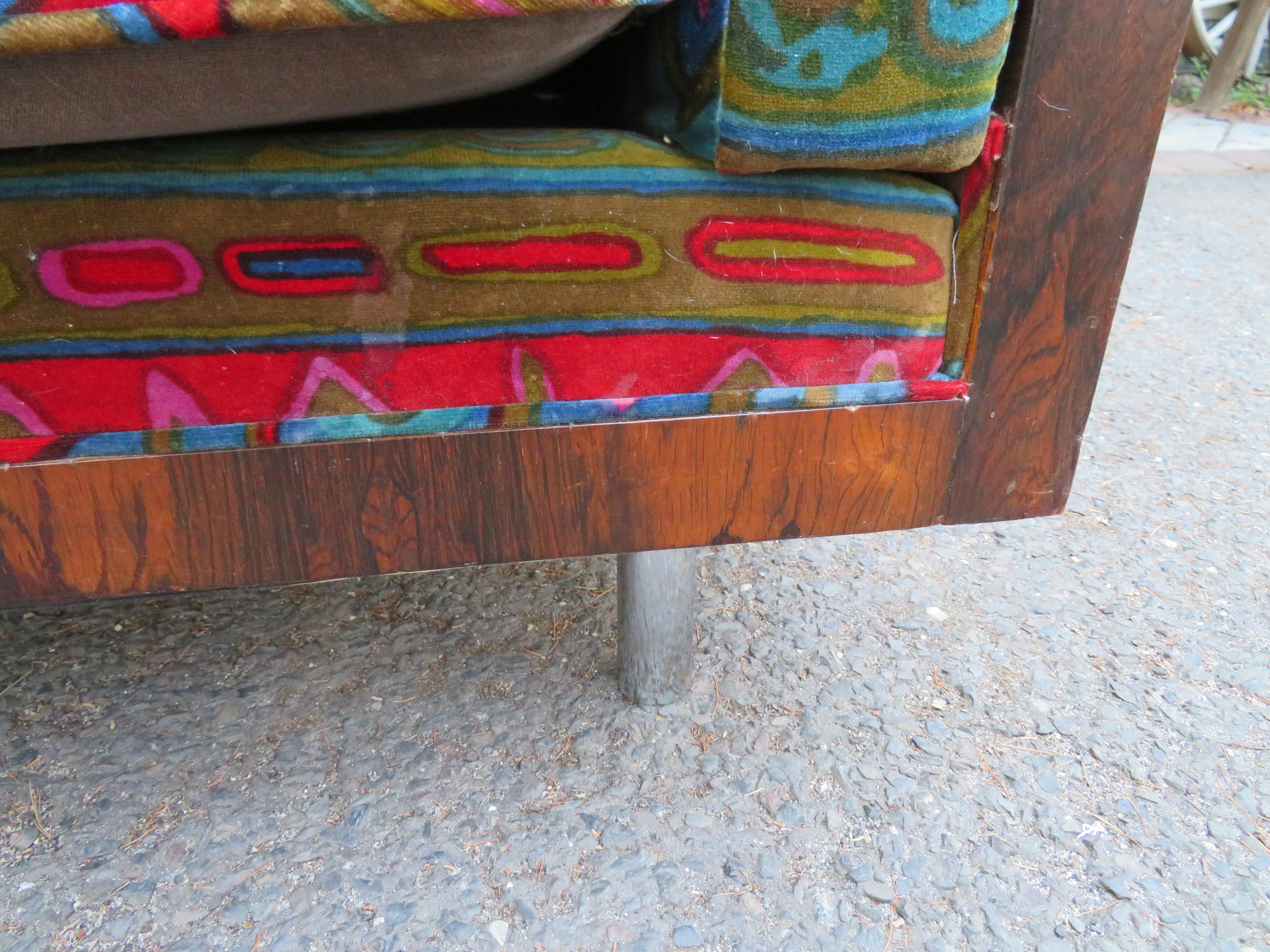 Magnifique chaise d'amour en bois de rose Milo Baughman de Jack Lenor Larsen, mi-siècle moderne en vente 7