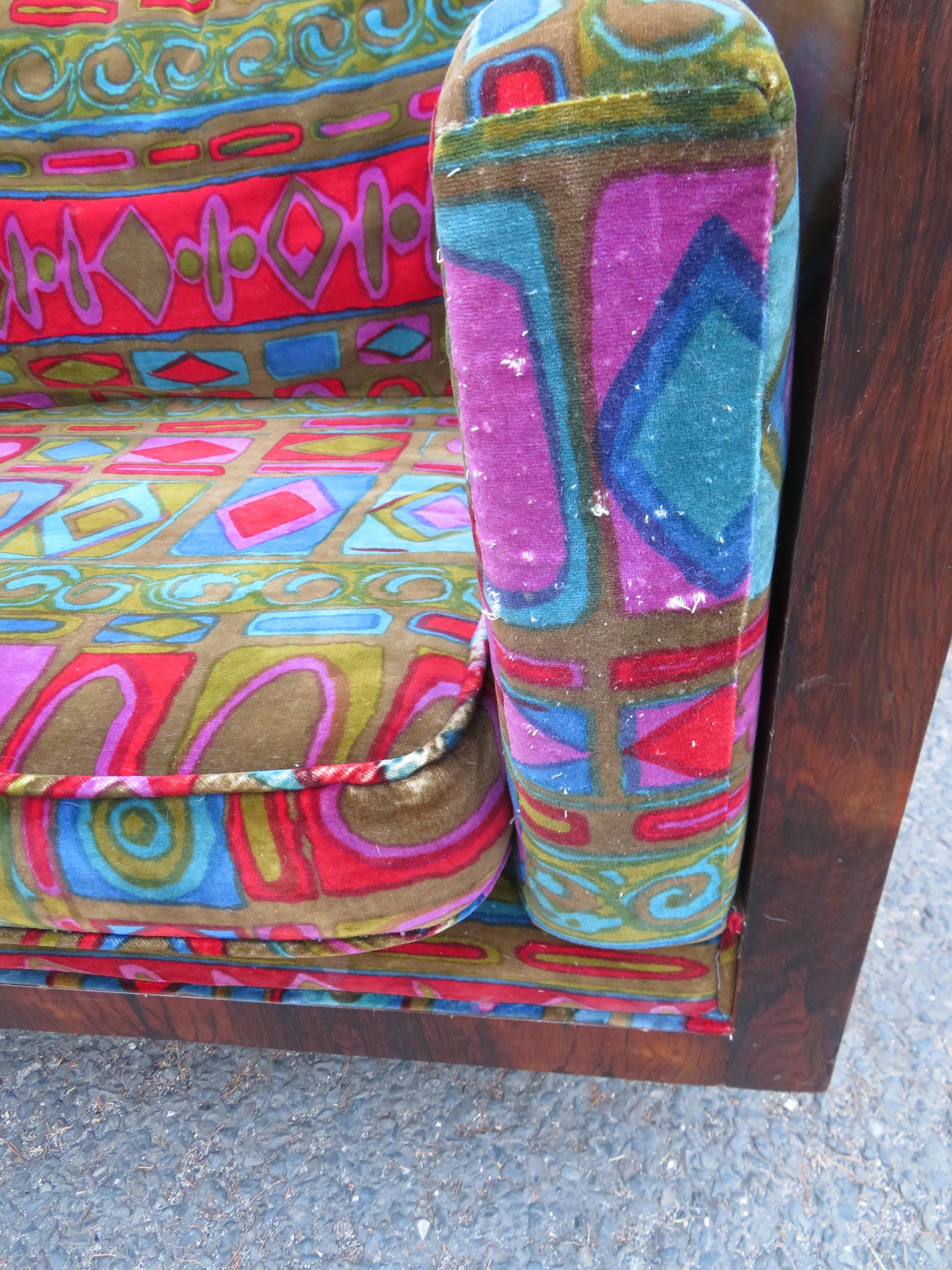 Magnifique chaise d'amour en bois de rose Milo Baughman de Jack Lenor Larsen, mi-siècle moderne en vente 10