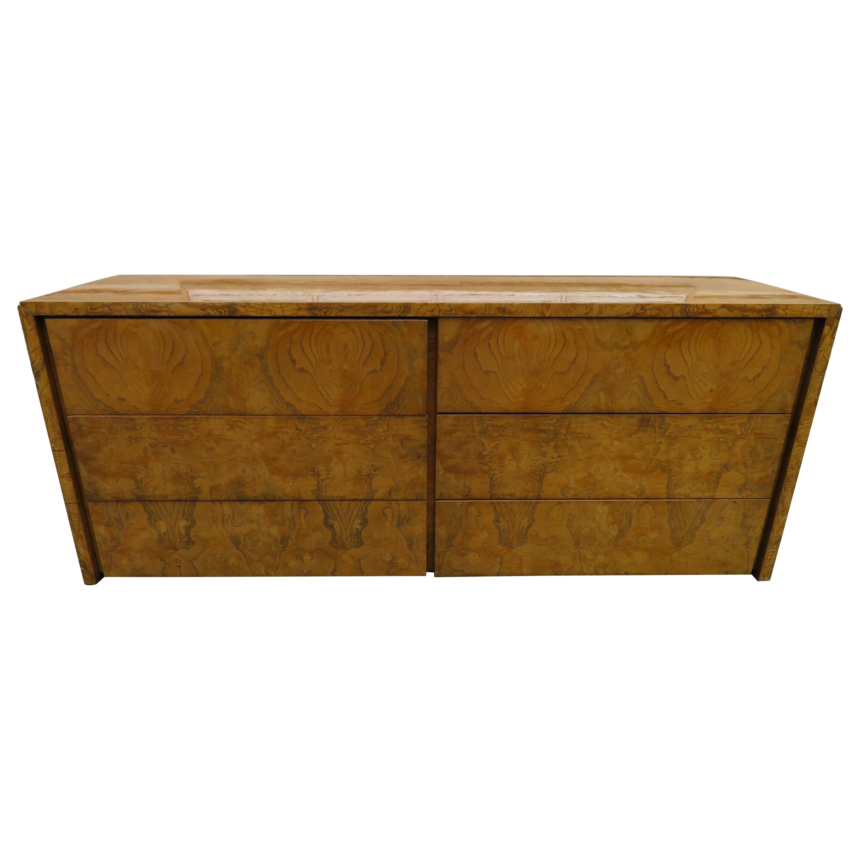 Magnificent Milo Baughman Style Burl 6 Drawer Credenza Mid-Century Modern