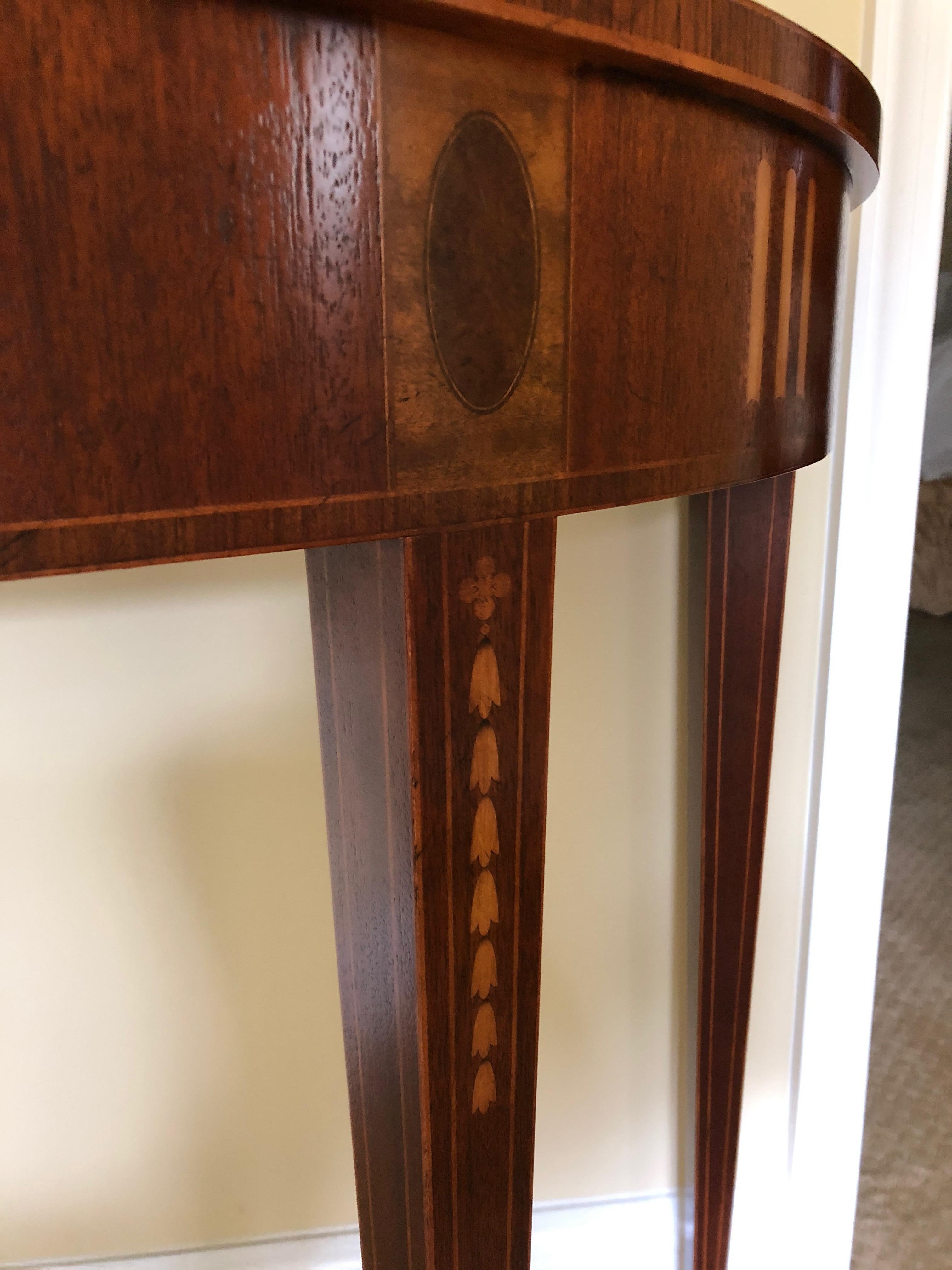 Magnificent Mixed Wood Inlay Demilune Console Table by Baker 3