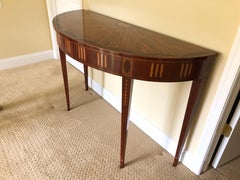 Magnificent Mixed Wood Inlay Demilune Console Table by Baker