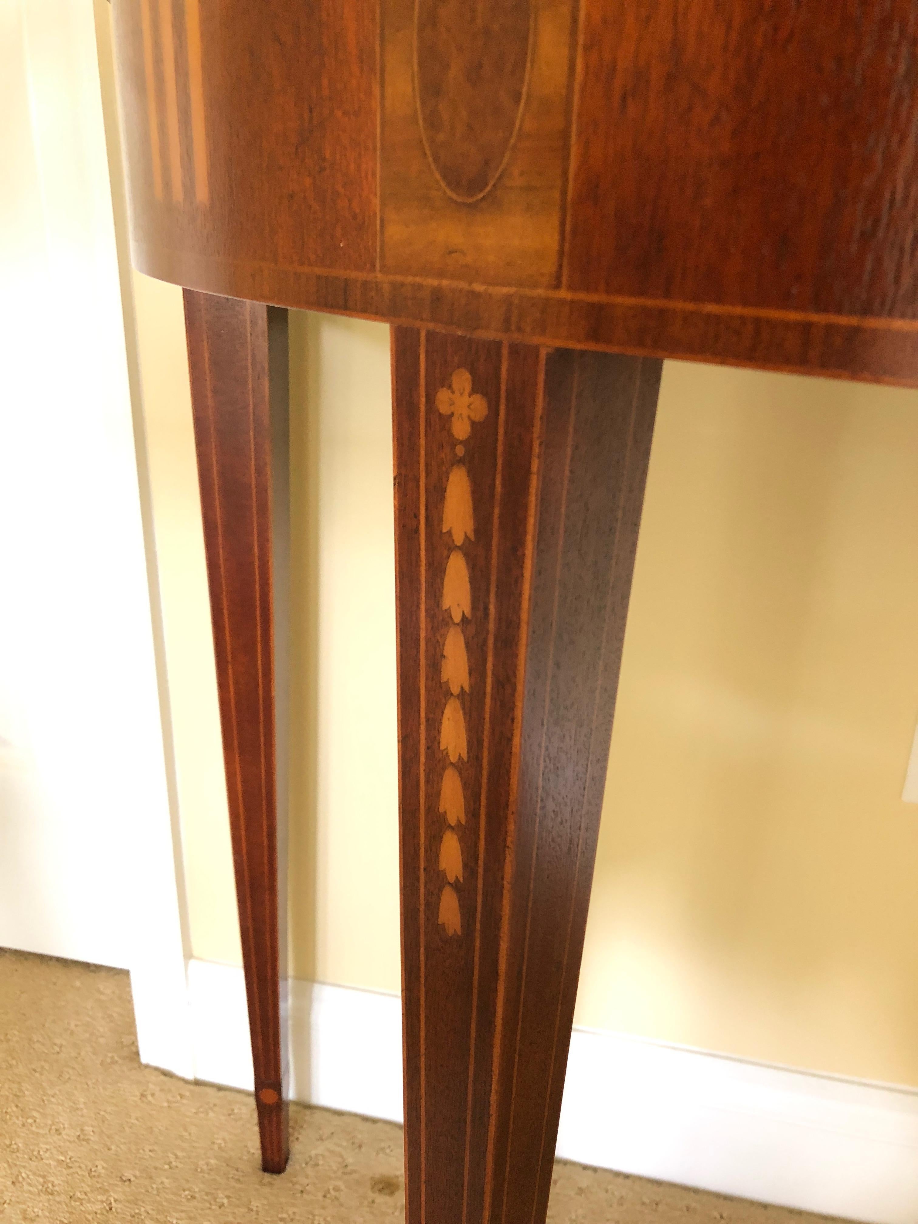 Magnificent Mixed Wood Inlay Demilune Console Table by Baker 1