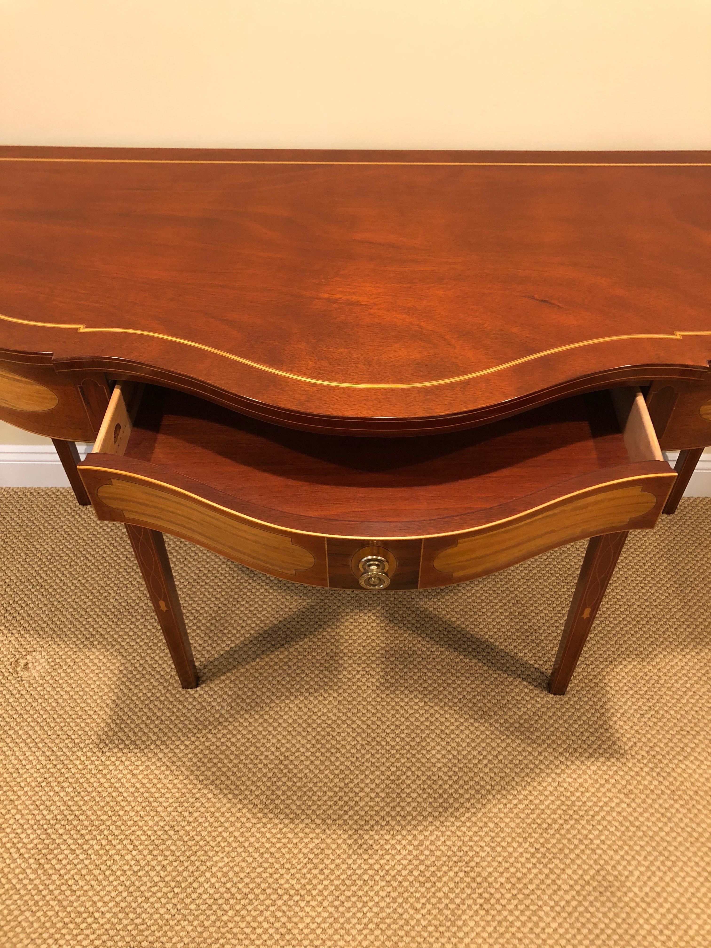 Neoclassical Magnificent Mixed Wood Serpentine Demilune Console Table by Kindel Winterthur