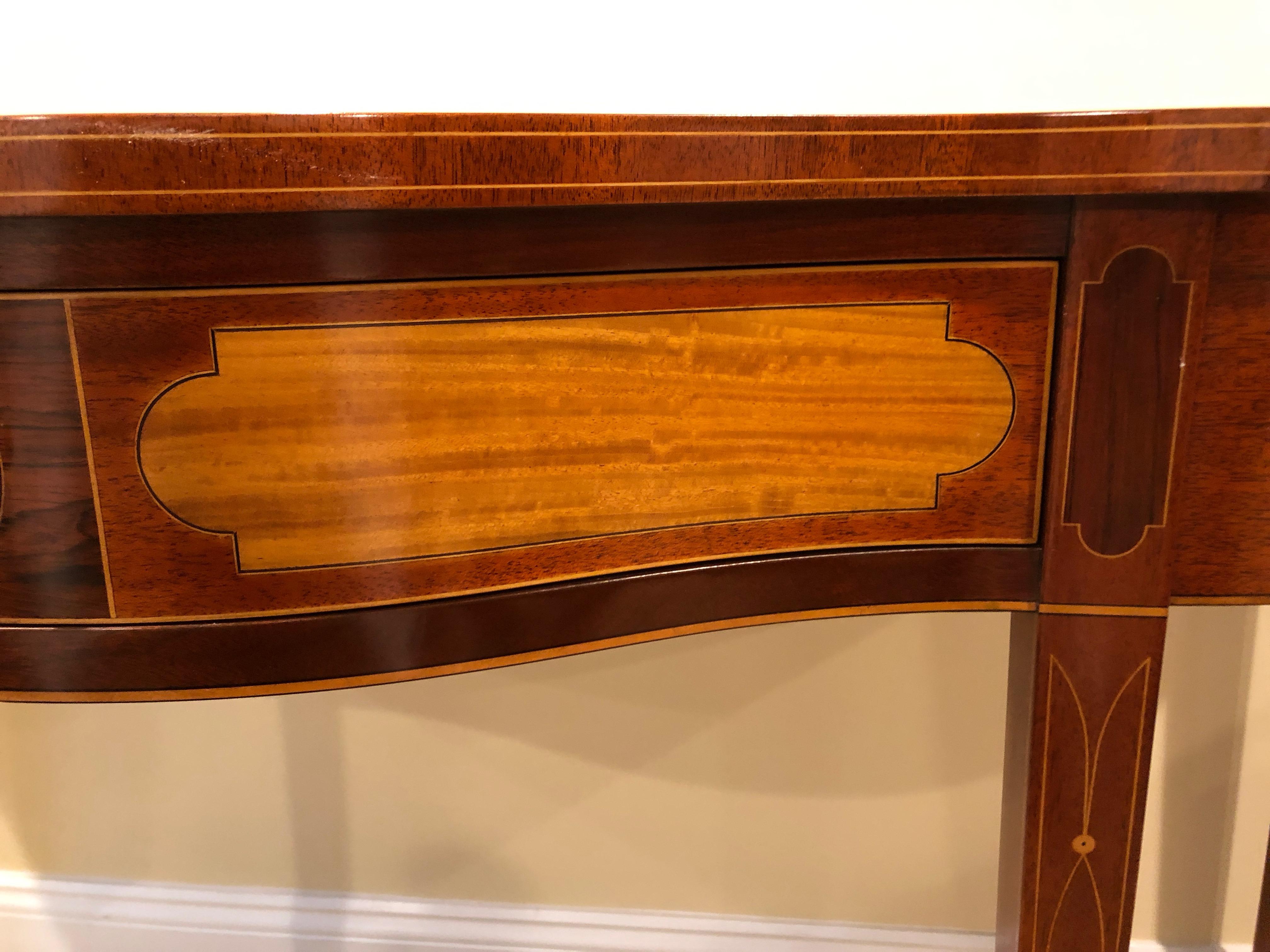 Magnificent Mixed Wood Serpentine Demilune Console Table by Kindel Winterthur In Excellent Condition In Hopewell, NJ