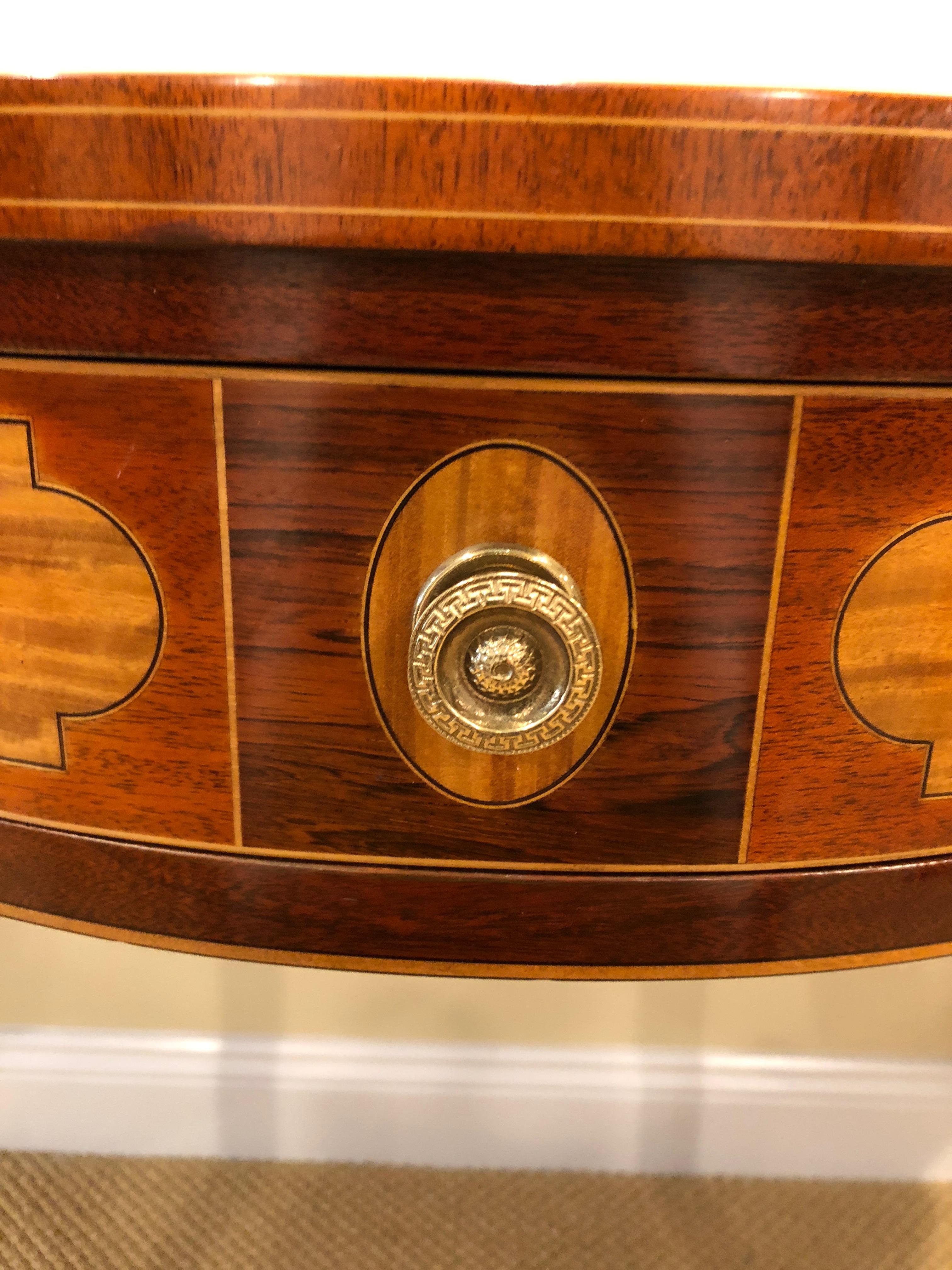 Late 20th Century Magnificent Mixed Wood Serpentine Demilune Console Table by Kindel Winterthur
