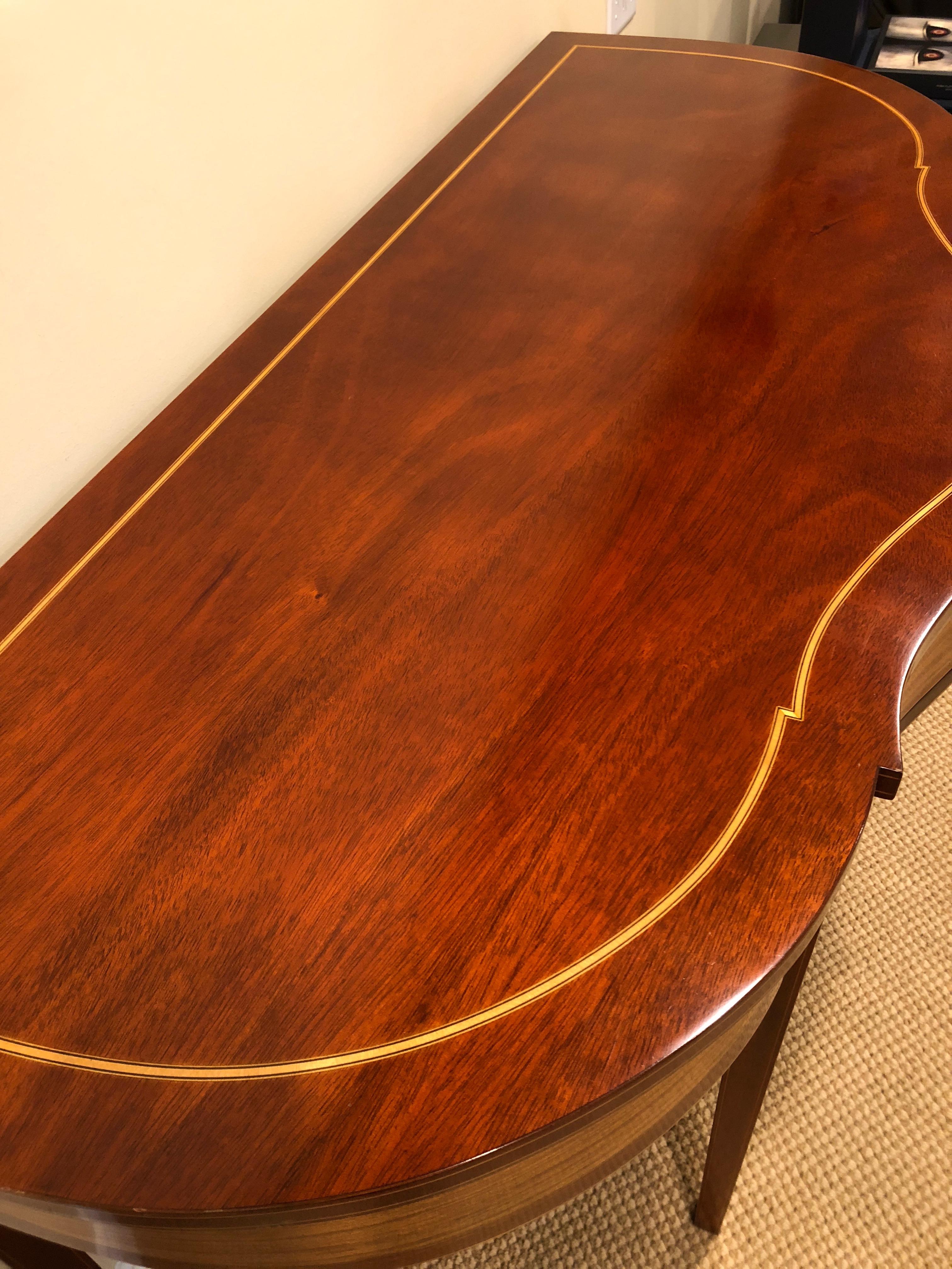 Fruitwood Magnificent Mixed Wood Serpentine Demilune Console Table by Kindel Winterthur