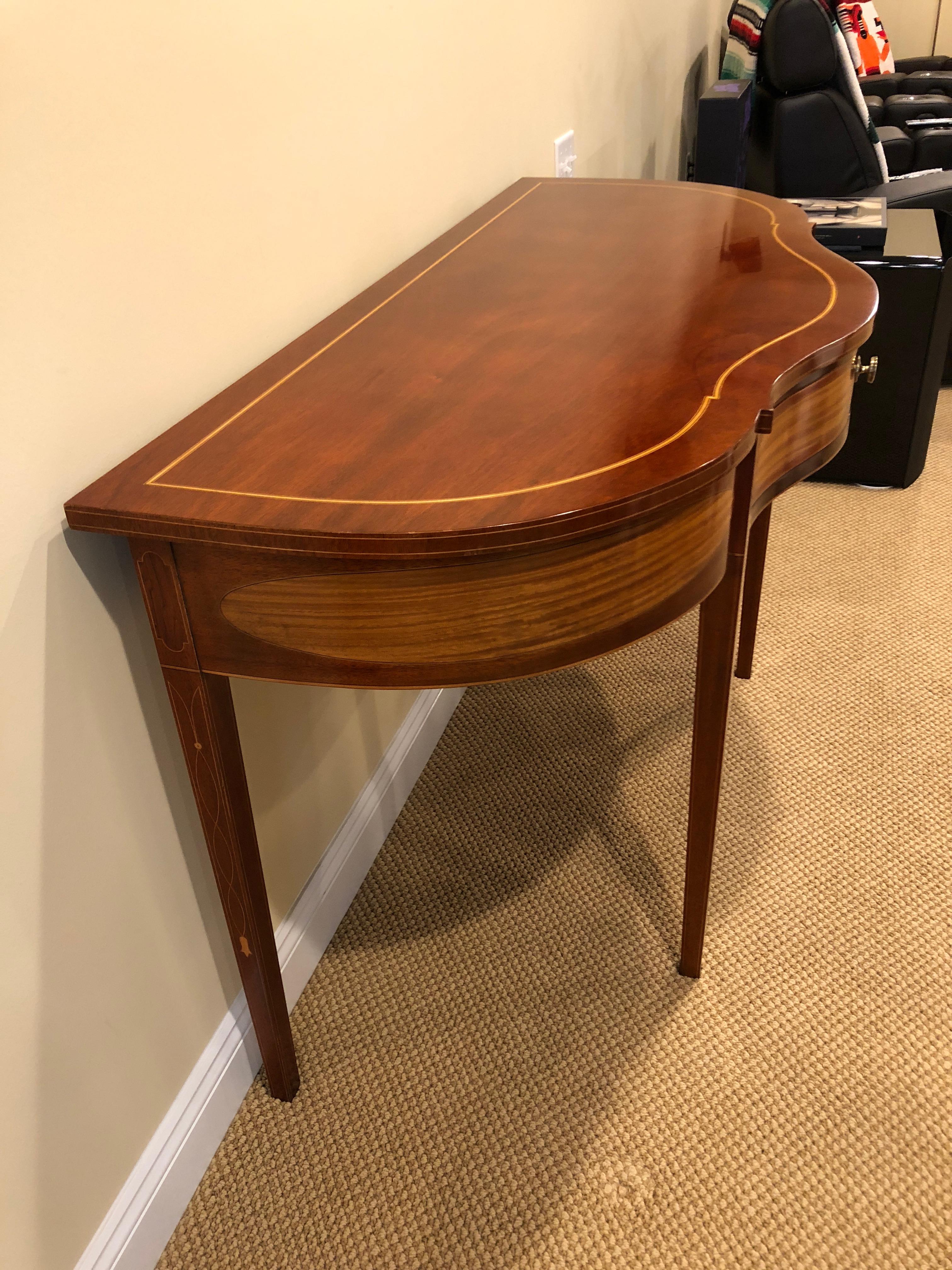 Magnificent Mixed Wood Serpentine Demilune Console Table by Kindel Winterthur 1