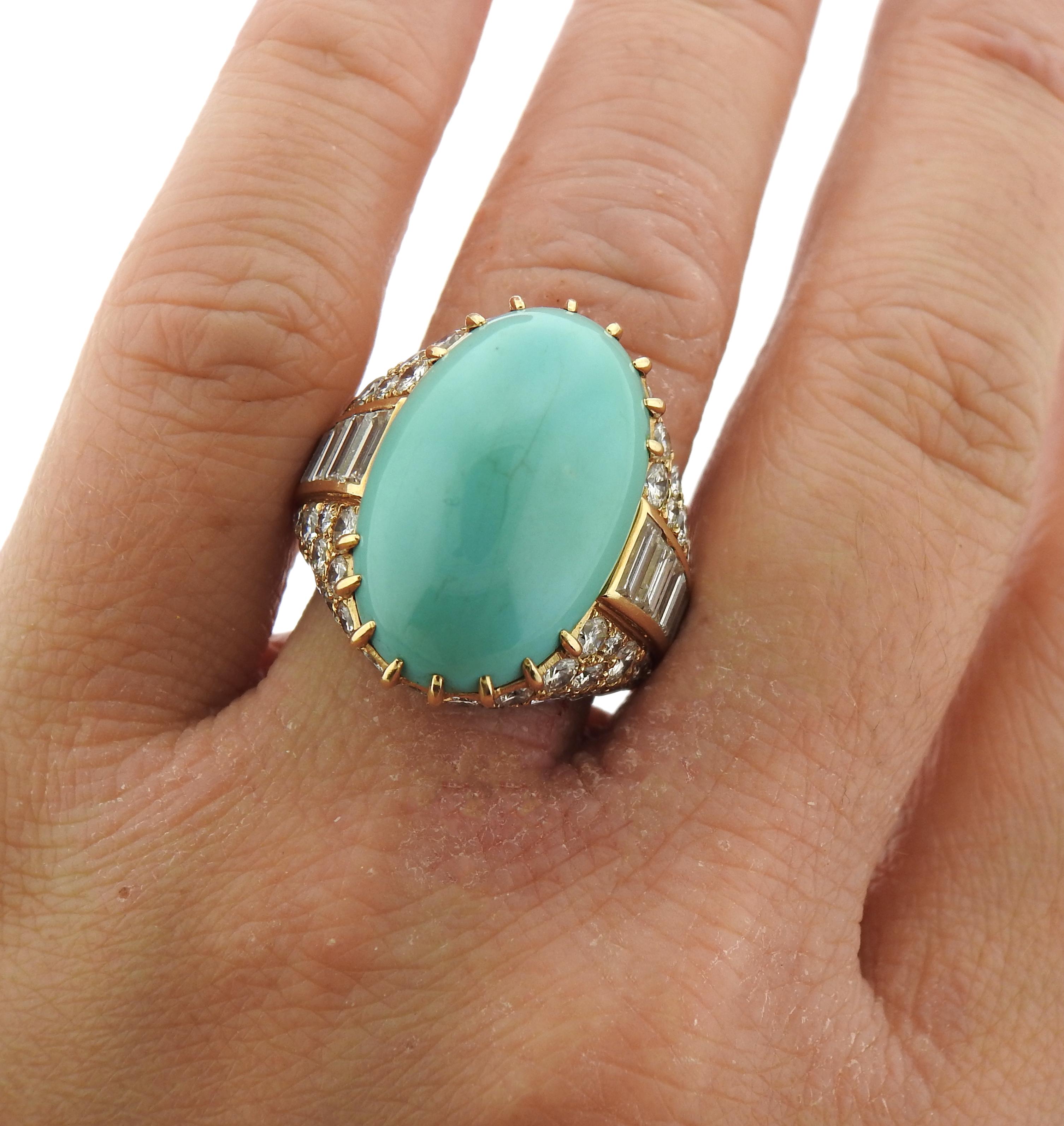 Women's Magnificent Monture Cartier Turquoise Diamond Gold Ring
