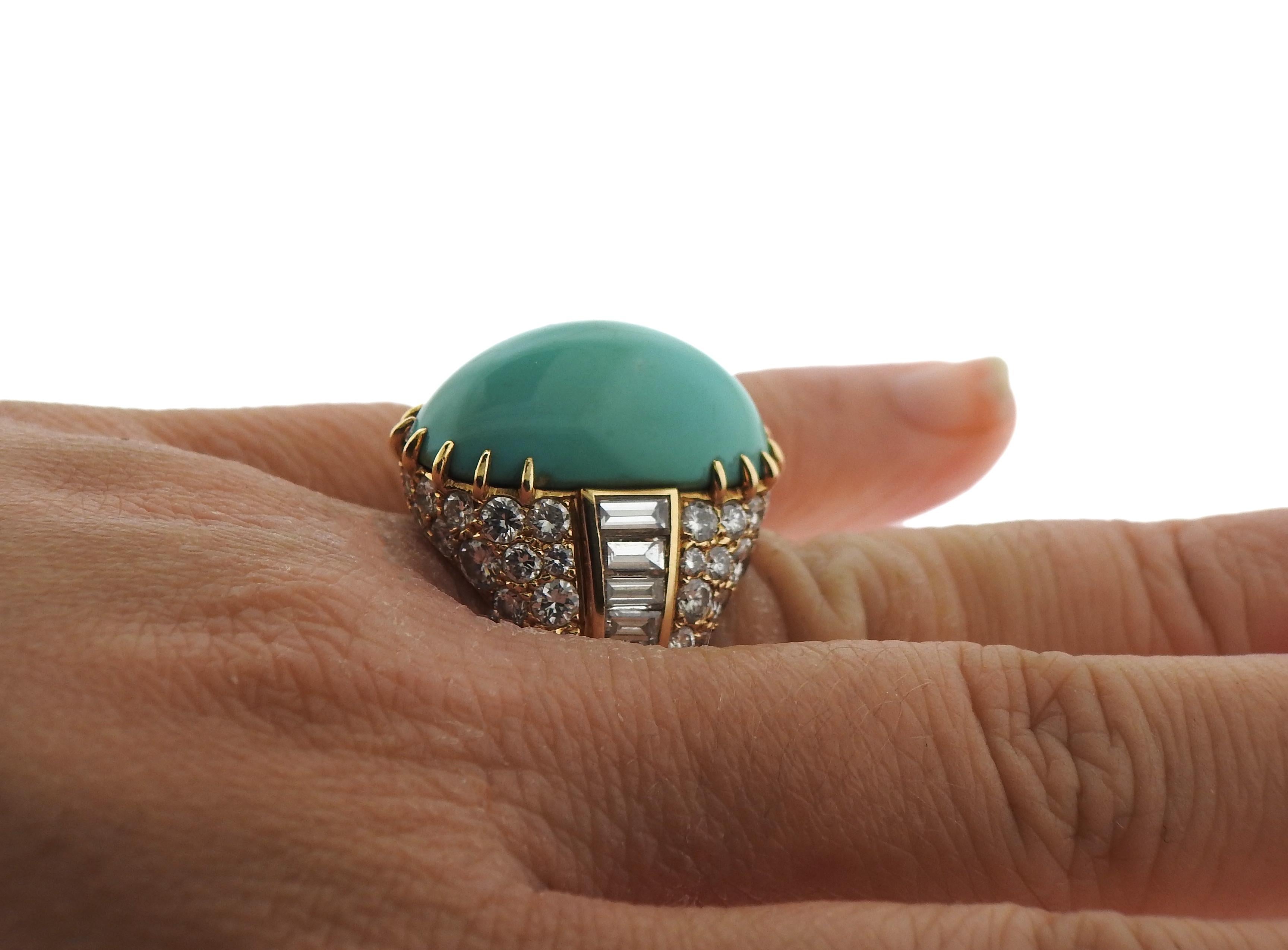 Magnificent Monture Cartier Turquoise Diamond Gold Ring 1