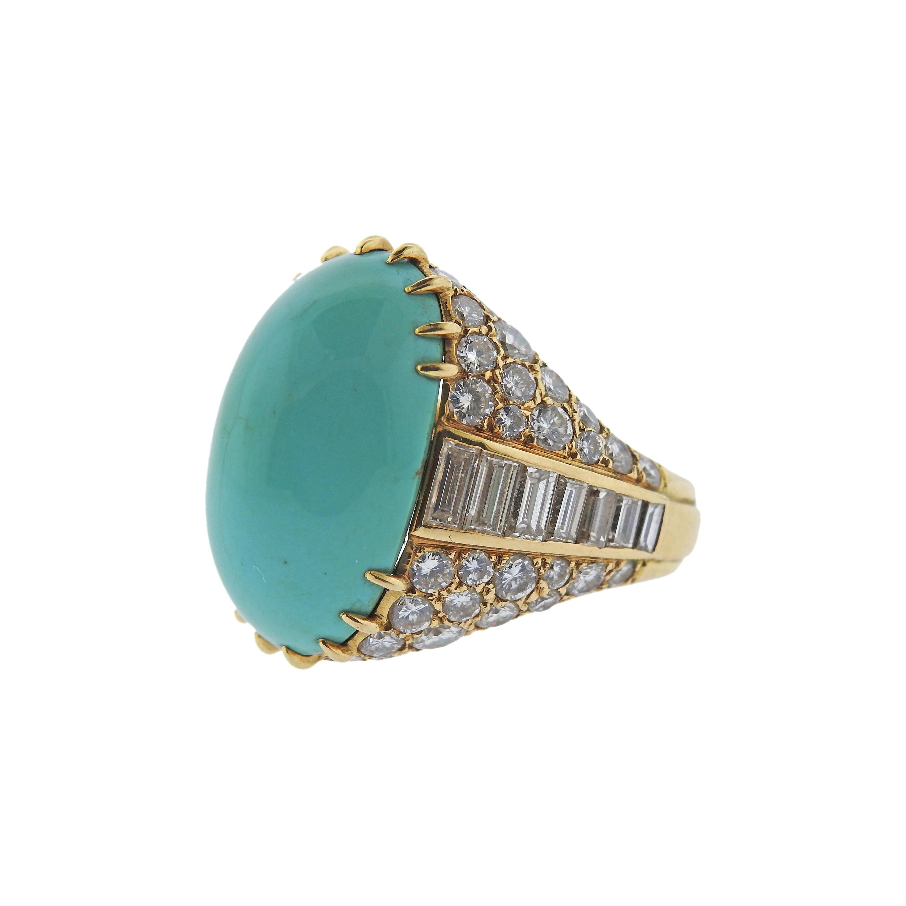 Magnificent Monture Cartier Turquoise Diamond Gold Ring