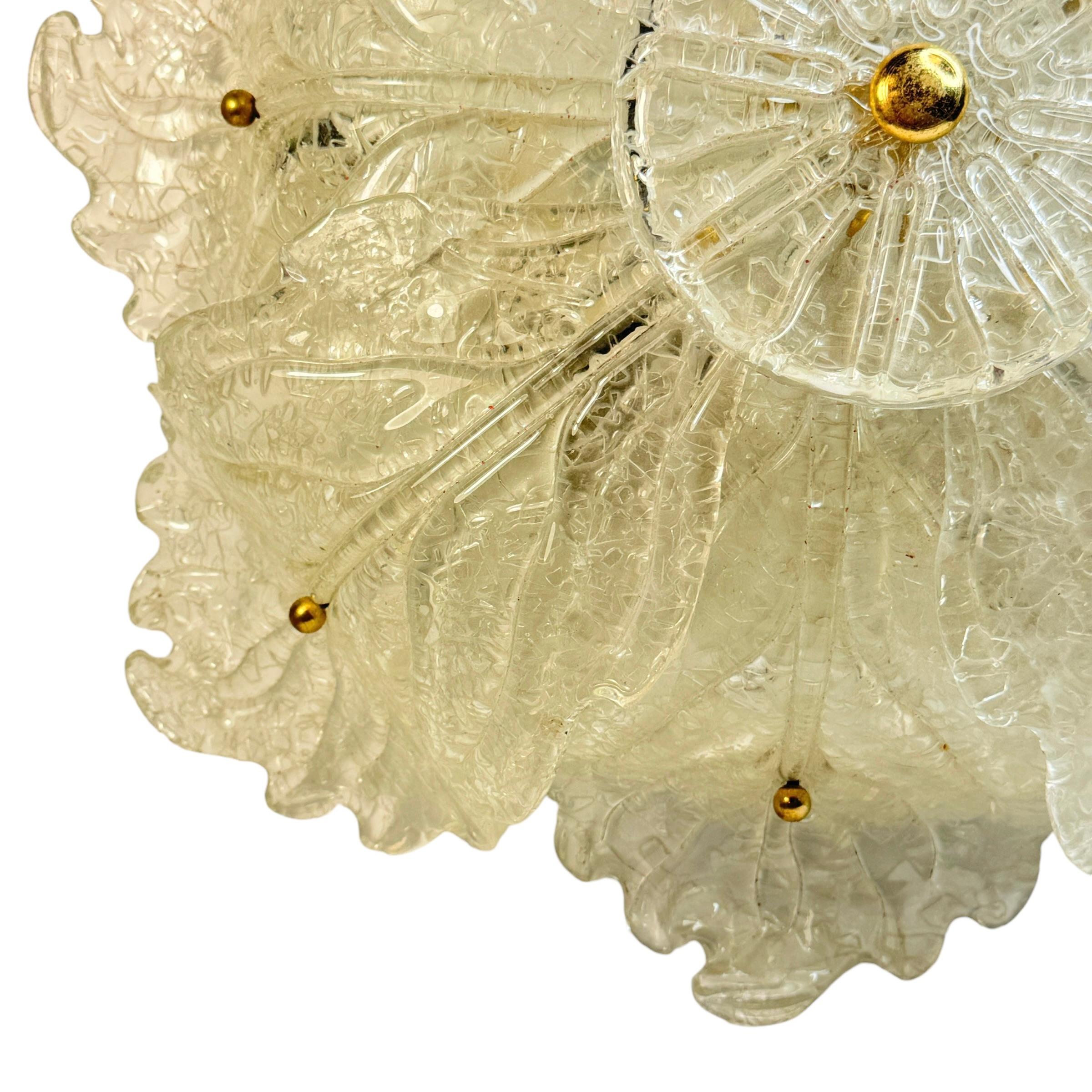 Métal Magnifique plafonnier encastré de style Barovier Toso Murano des années 1960 en vente