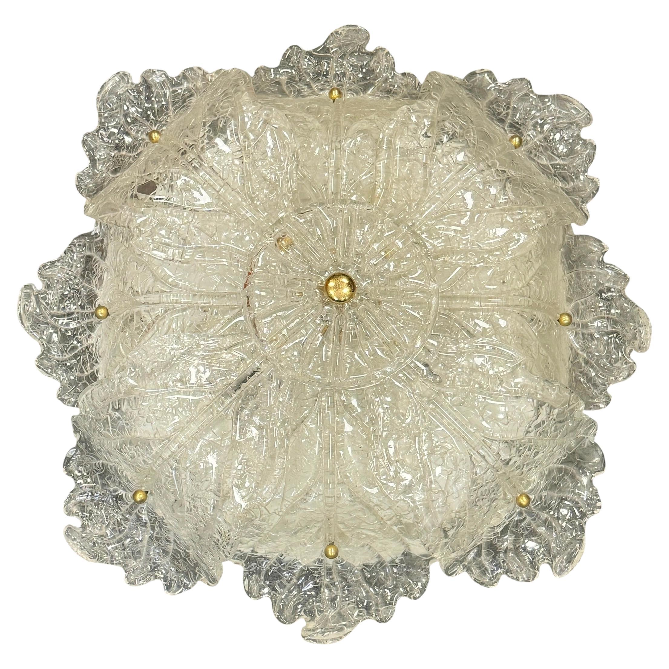 Magnifico monumentale paralume a fiocco di neve in stile Barovier&Toso di Murano anni '60