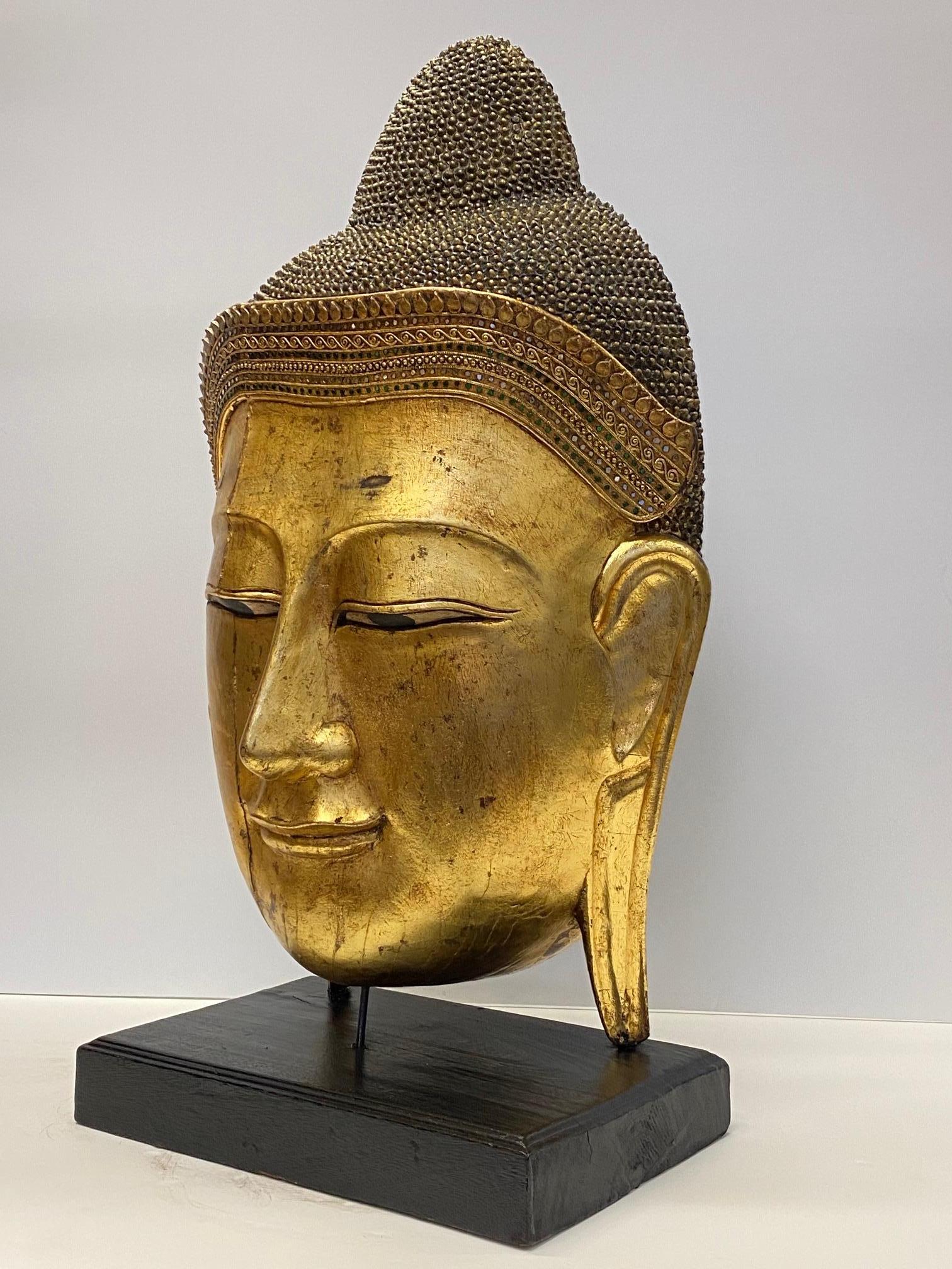 Gilt Magnificent Monumentally Large Carved Gilded Thai Buddha Head