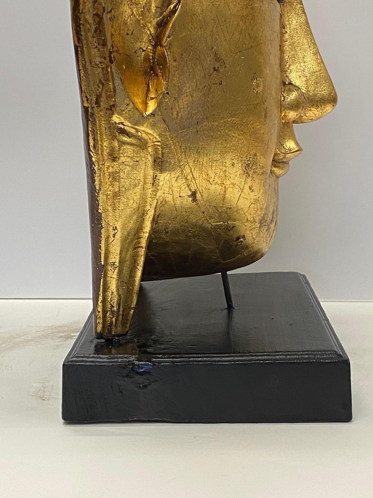 Late 20th Century Magnificent Monumentally Large Carved Gilded Thai Buddha Head