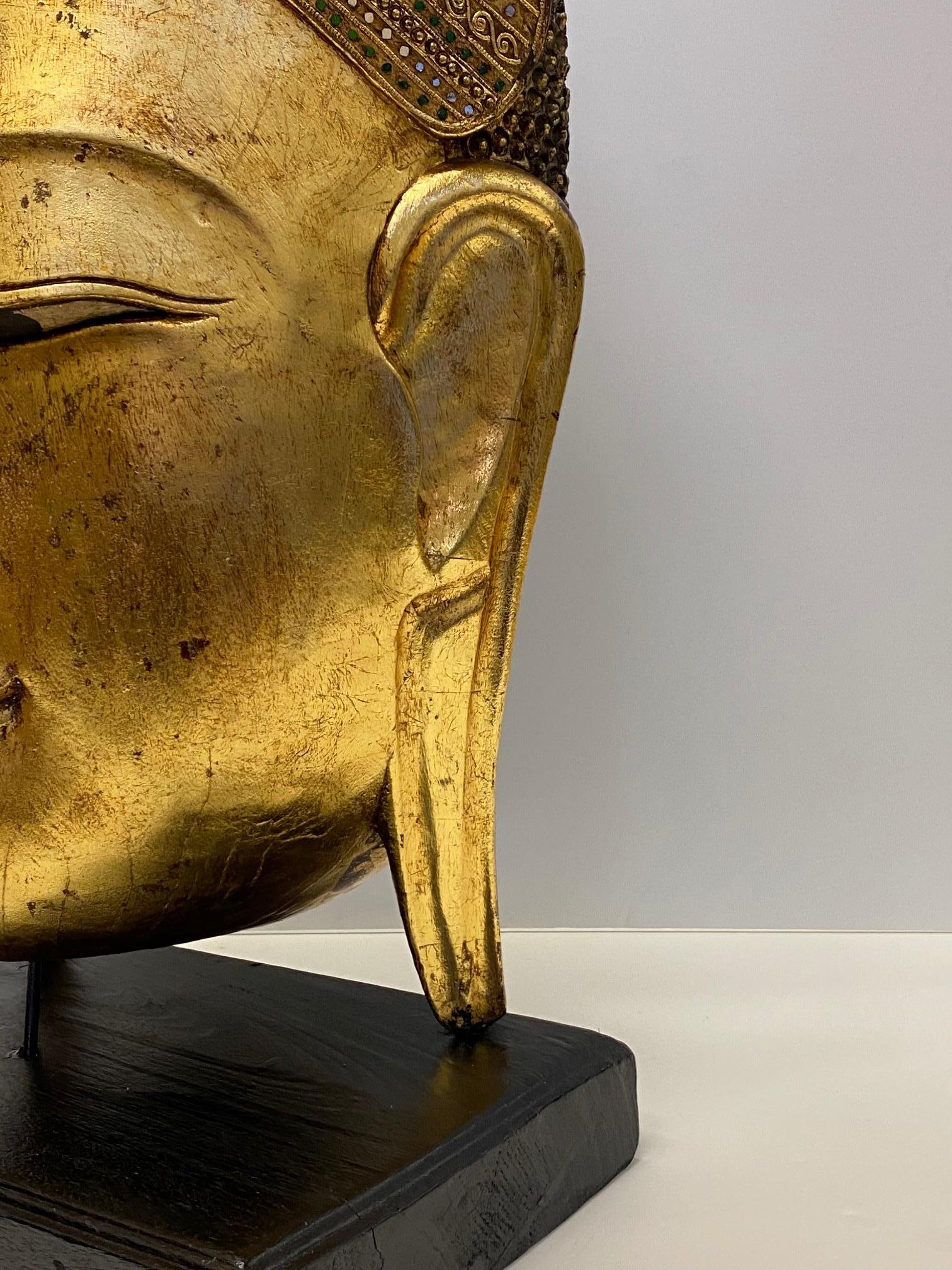 Hardwood Magnificent Monumentally Large Carved Gilded Thai Buddha Head