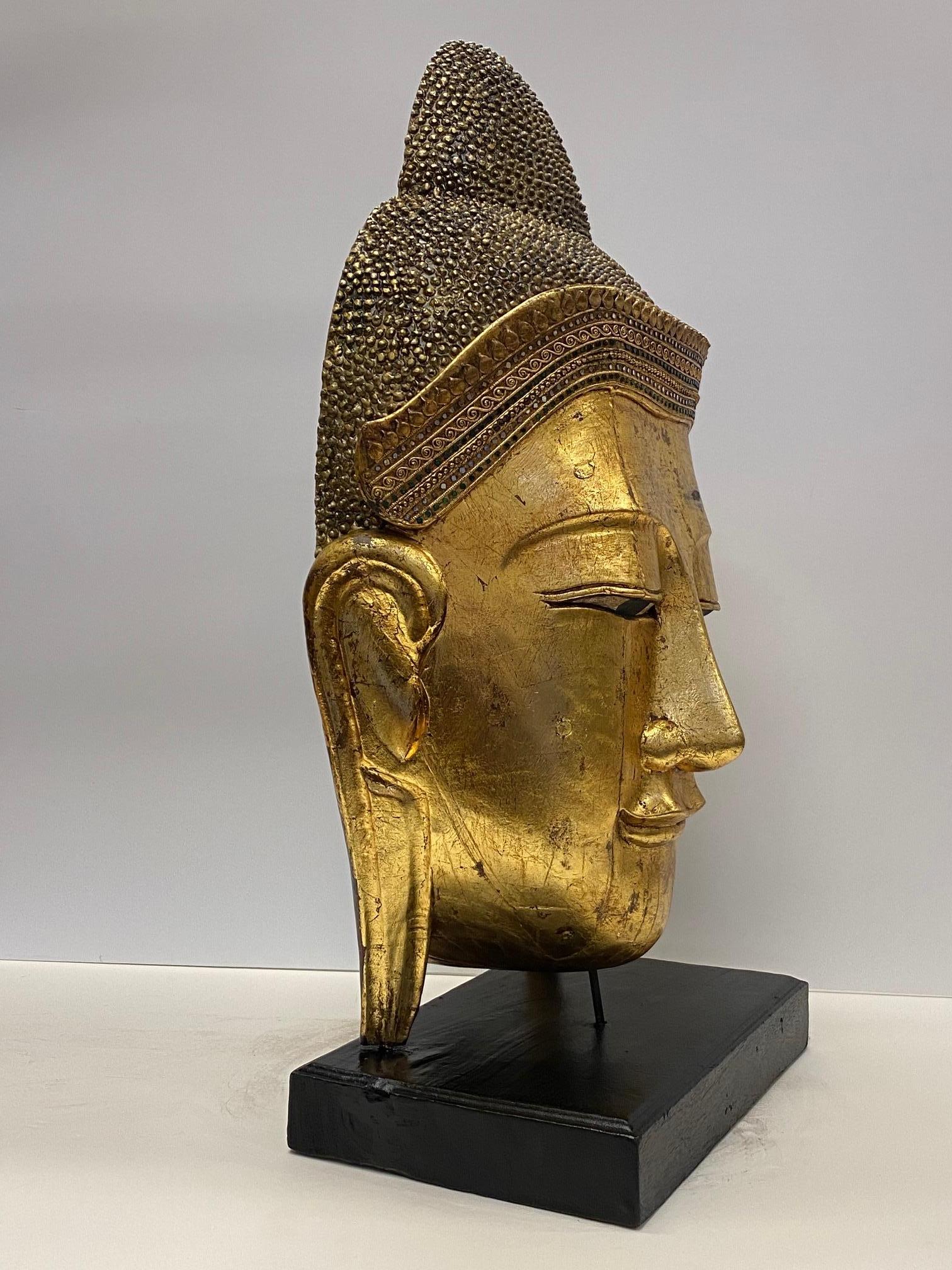 Magnificent Monumentally Large Carved Gilded Thai Buddha Head 2
