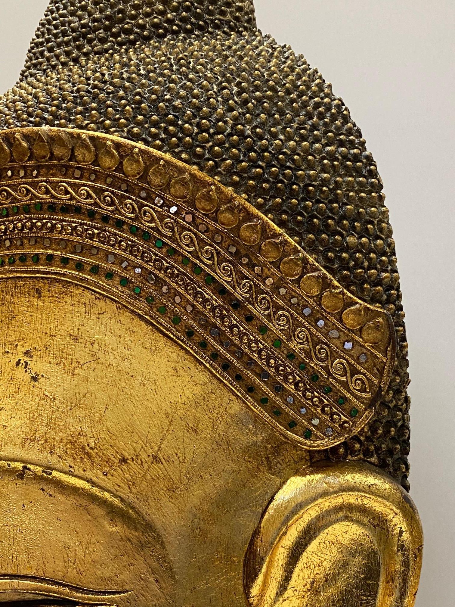 Magnificent Monumentally Large Carved Gilded Thai Buddha Head 3
