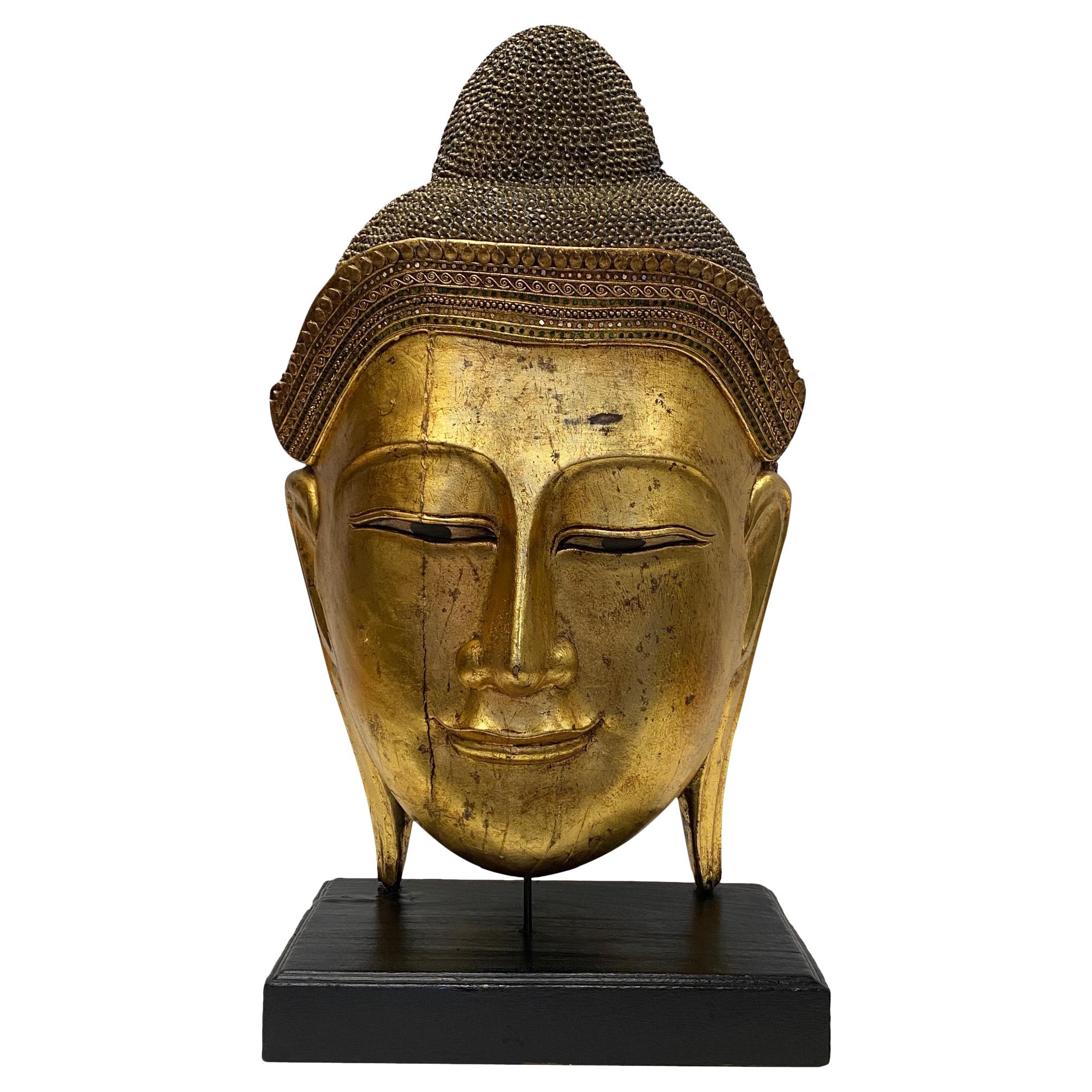 Magnificent Monumentally Large Carved Gilded Thai Buddha Head