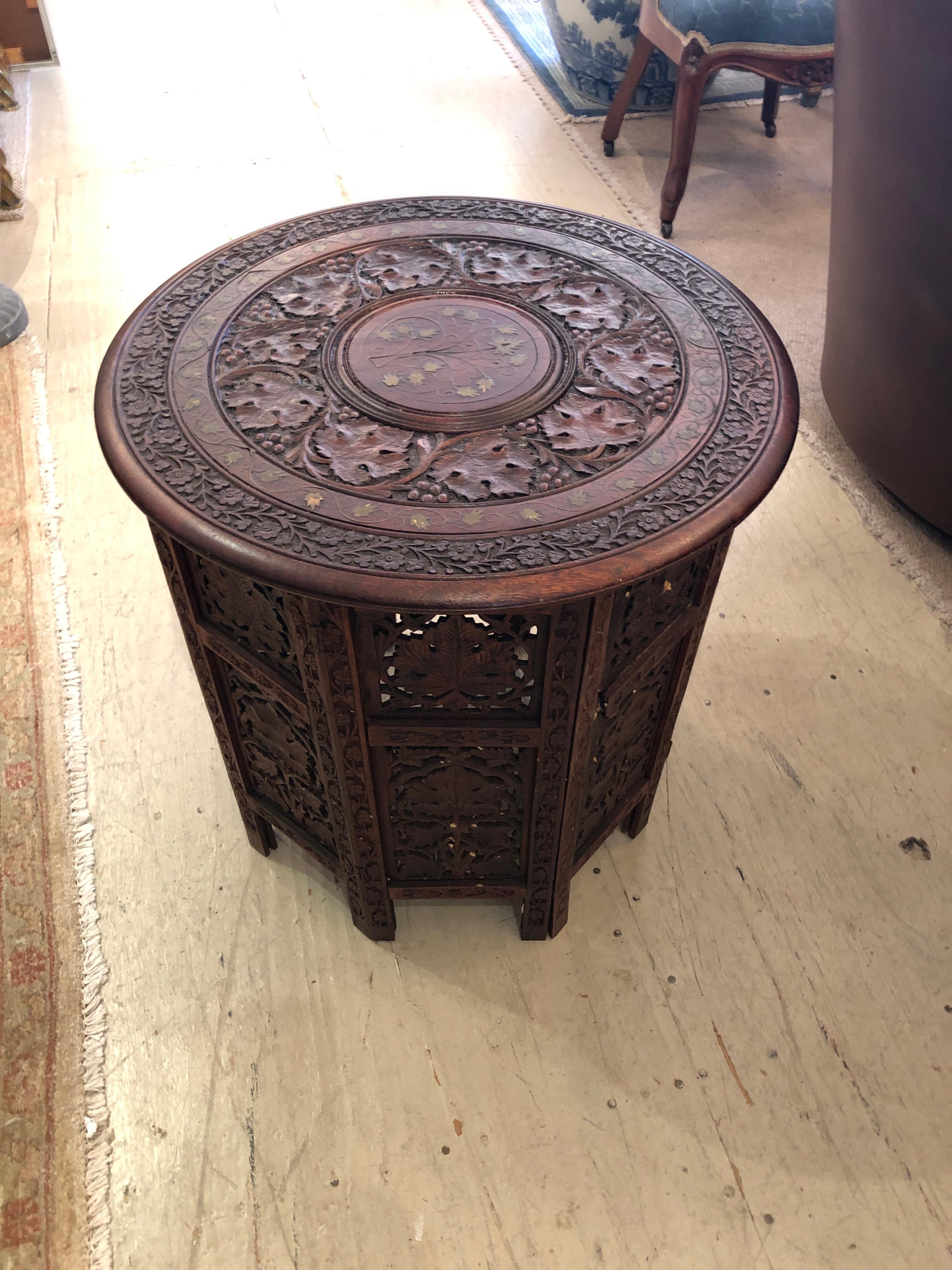 Magnificent Moorish or Anglo Indian Carved Wood Round Circular End Table 8