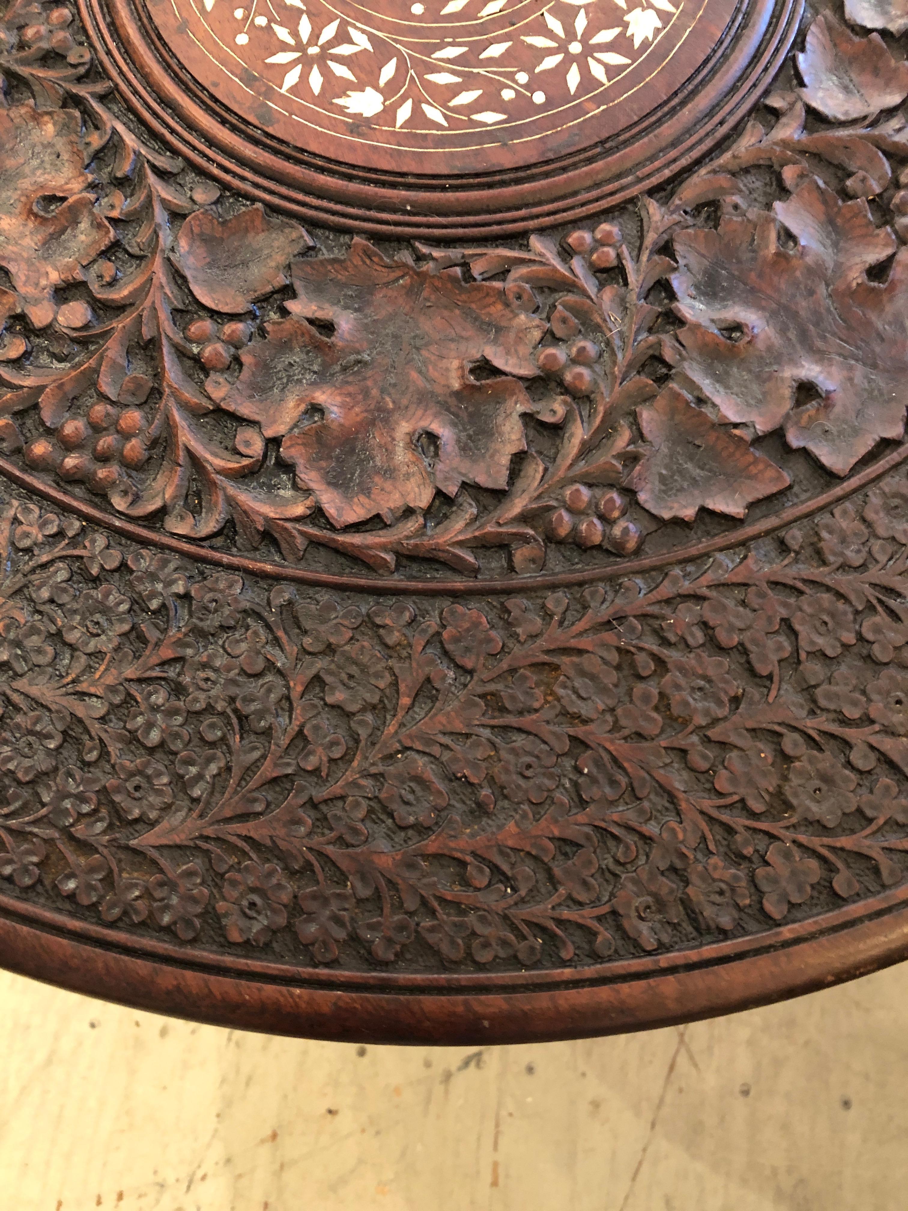 Anglo-Indian Magnificent Moorish or Anglo Indian Carved Wood Round Circular End Table