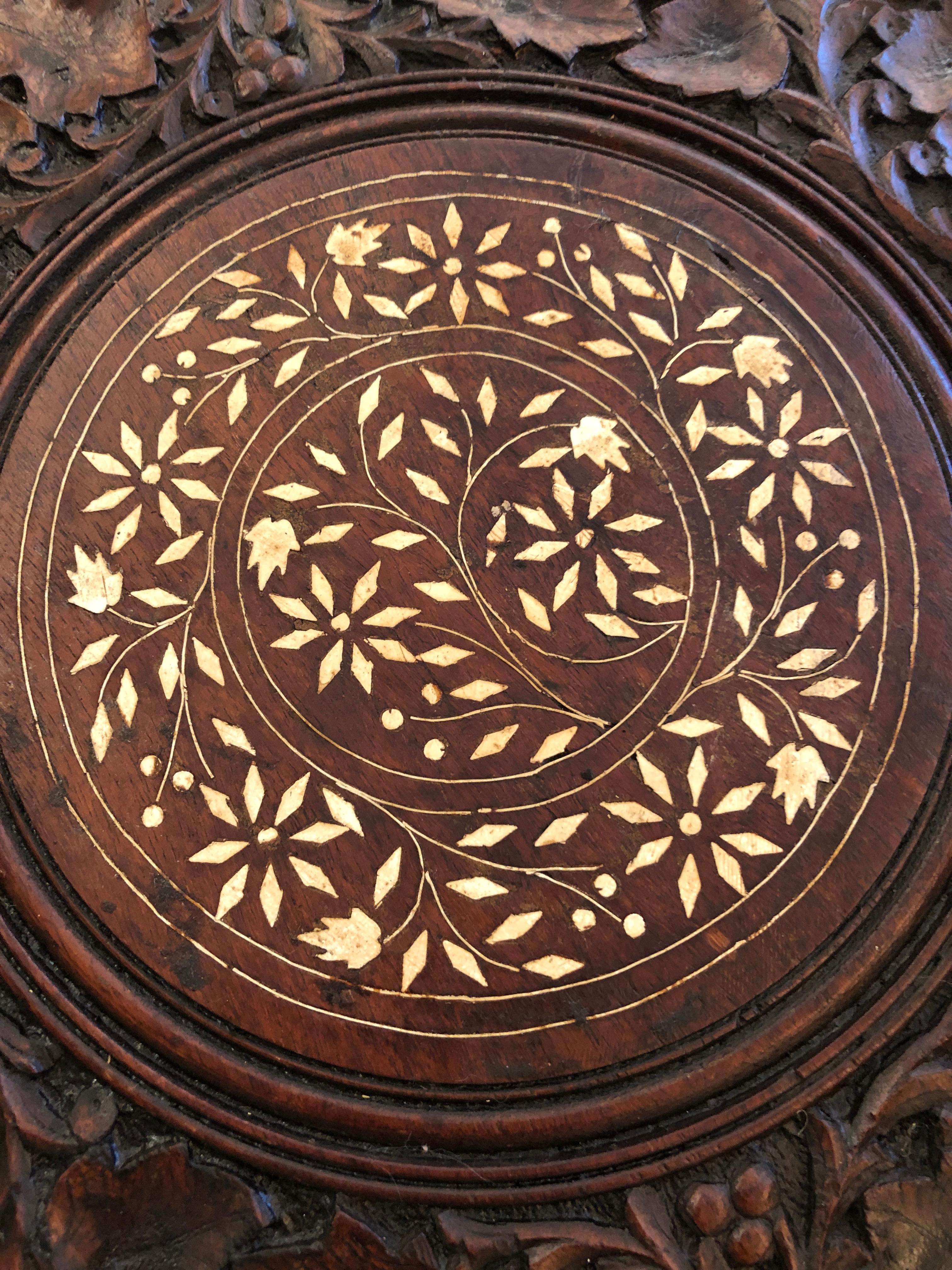 Mid-20th Century Magnificent Moorish or Anglo Indian Carved Wood Round Circular End Table