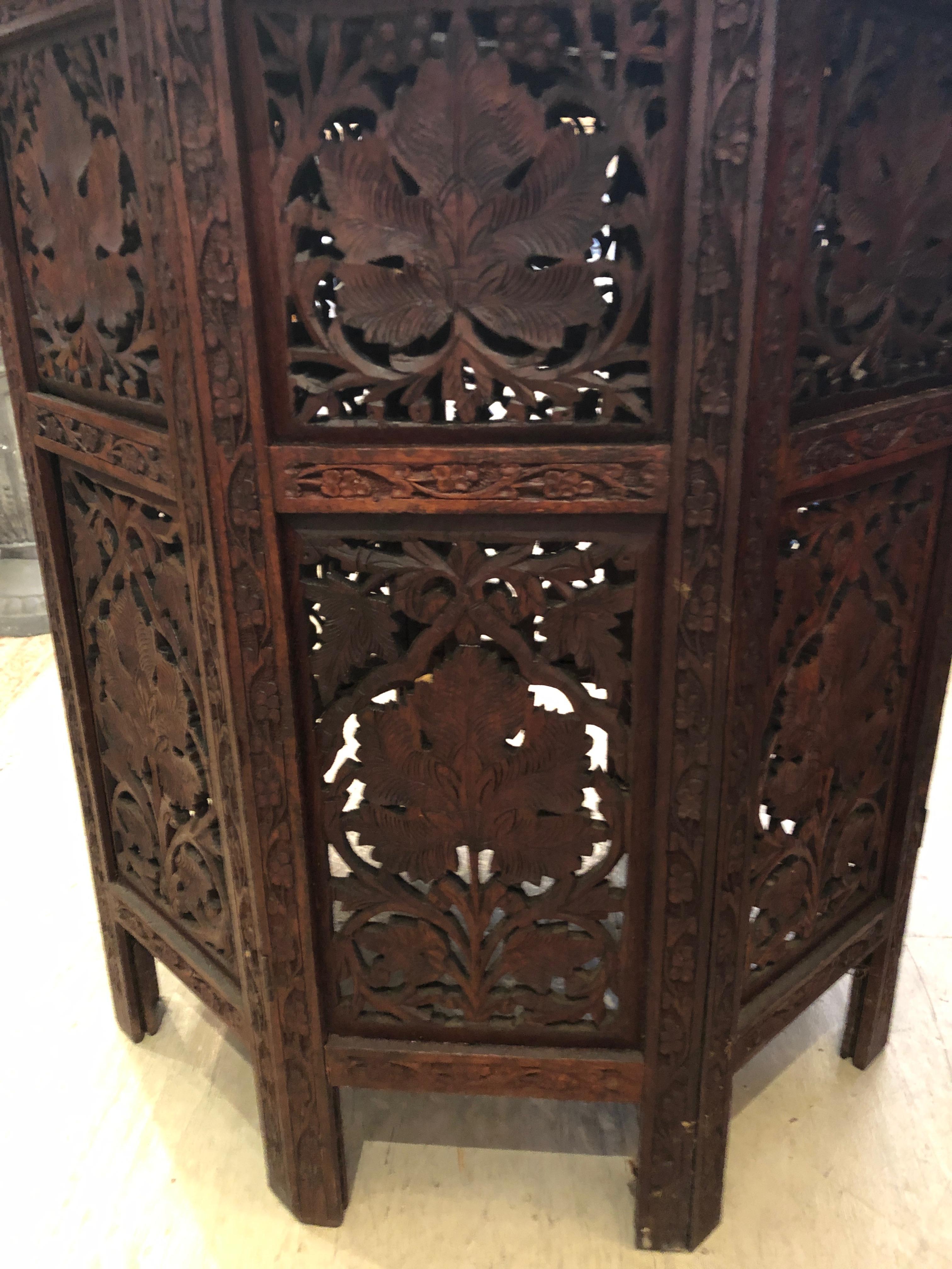 Shell Magnificent Moorish or Anglo Indian Carved Wood Round Circular End Table